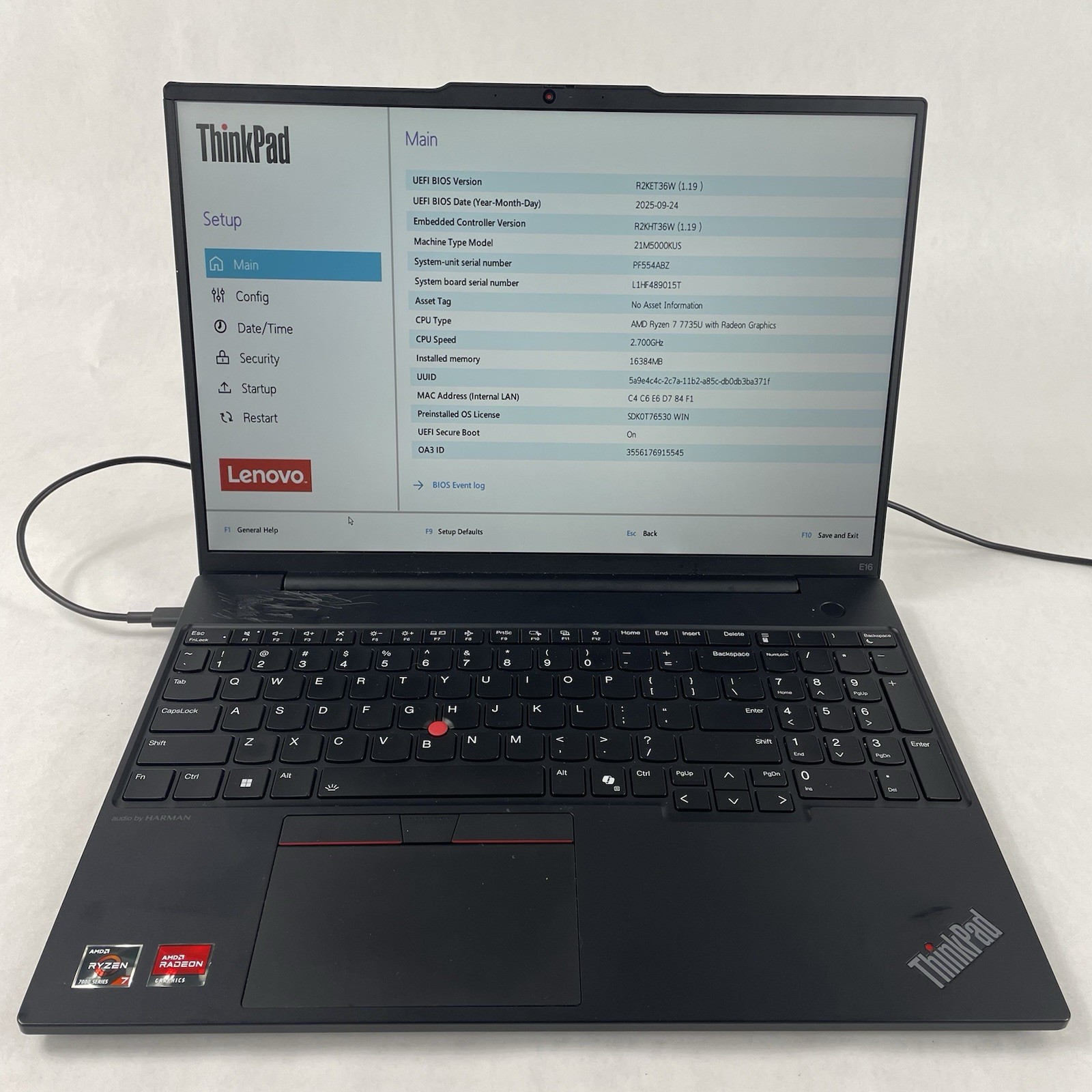 Lenovo ThinkPad E16 Gen 2 16″ Ryzen 7 7735U 2.70 GHz 16 GB RAM No SSD No OS READ