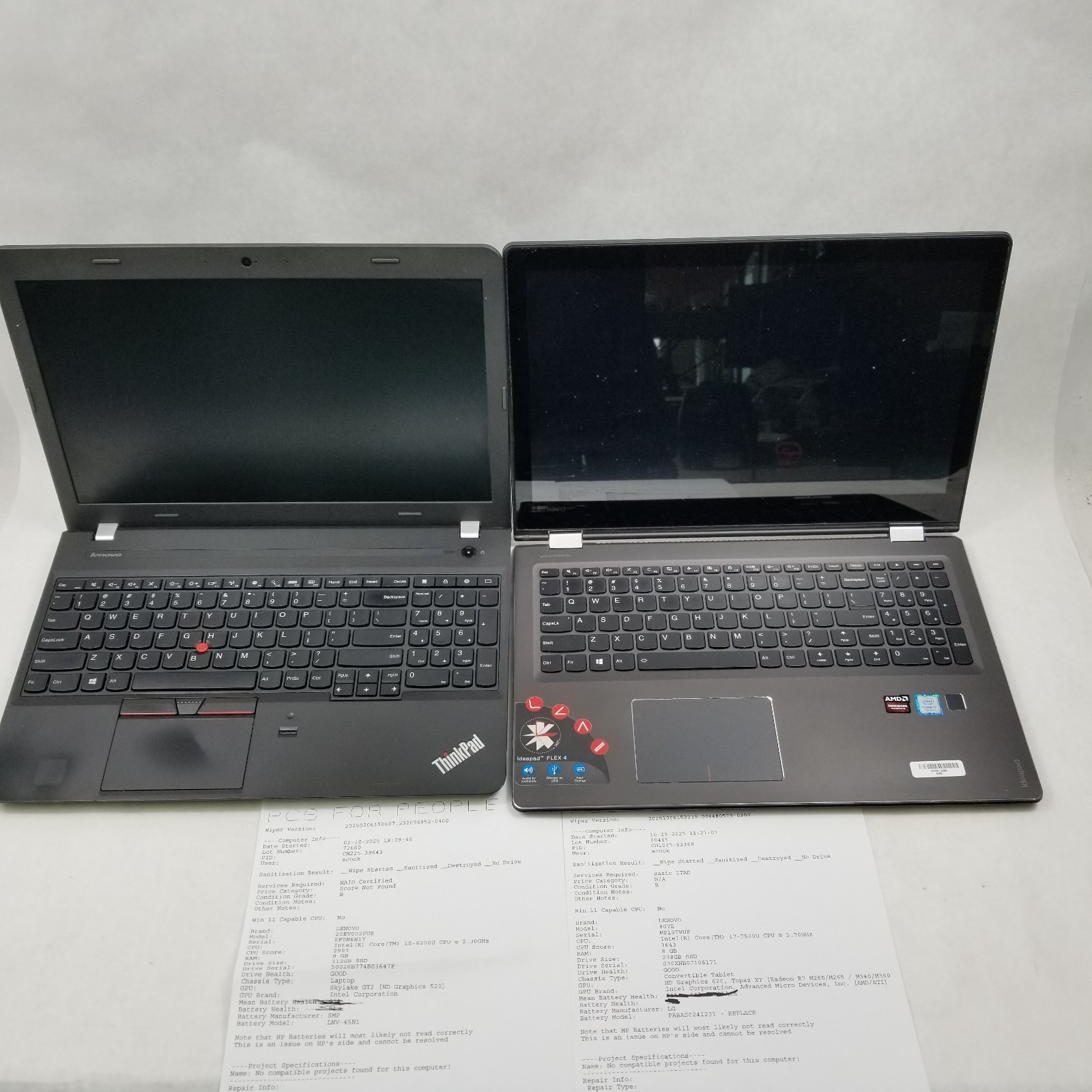 Lot of 6 Lenovo ThinkPad IdeaPad Laptops Mixed Model and Specs *See Description*