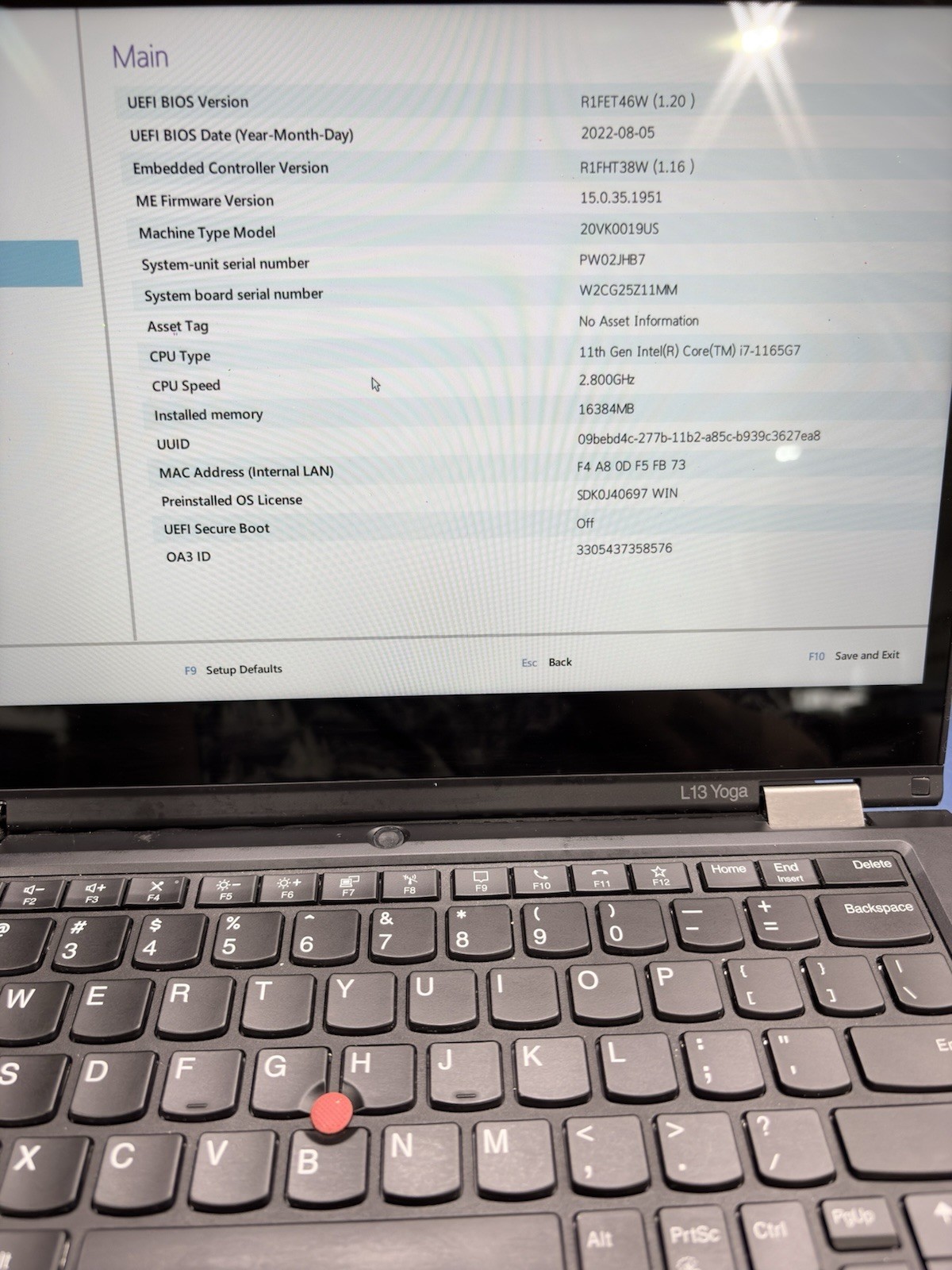 Lenovo ThinkPad L13 Yoga Gen 2 FHD TOUCH i7-1165G7 16GB NO SSD #201