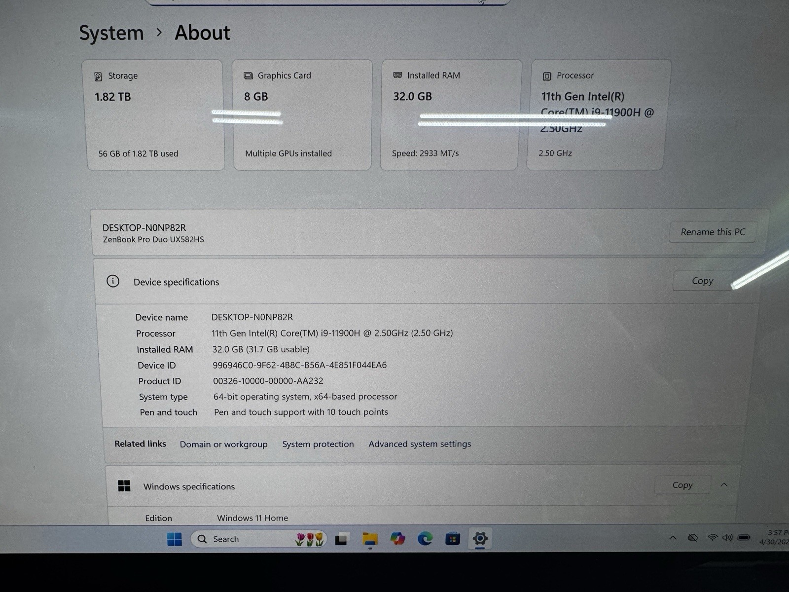 ASUS Zenbook Pro Duo 15 UX582 15.6″ INTEL 11th i9-11900H, 2TB, 32GB RAM, GTX3080