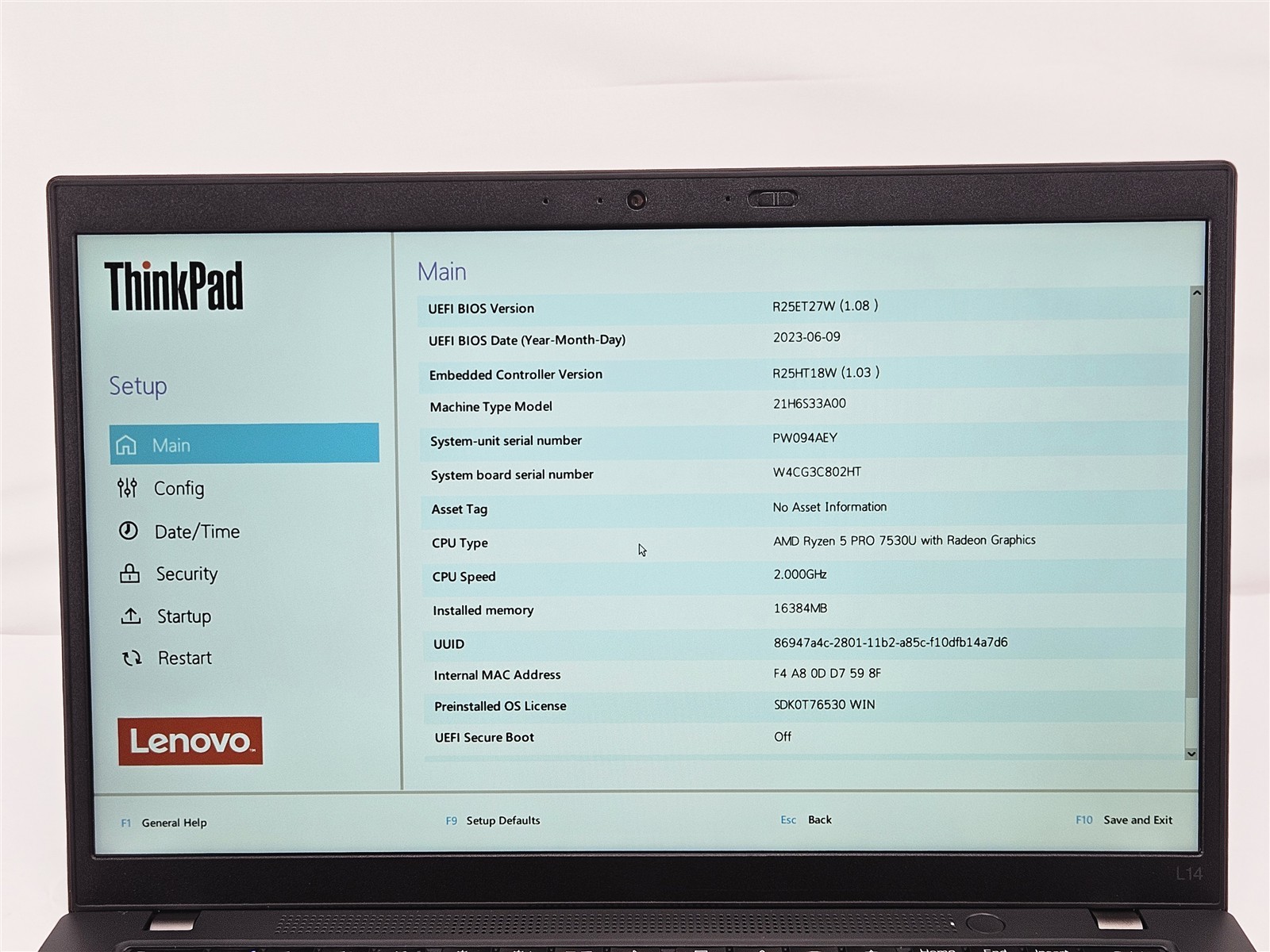 Lenovo ThinkPad L14 Gen 4 AMD 16GB 256GB SSD 14″ Ryzen 5 Pro 7530U Radeon