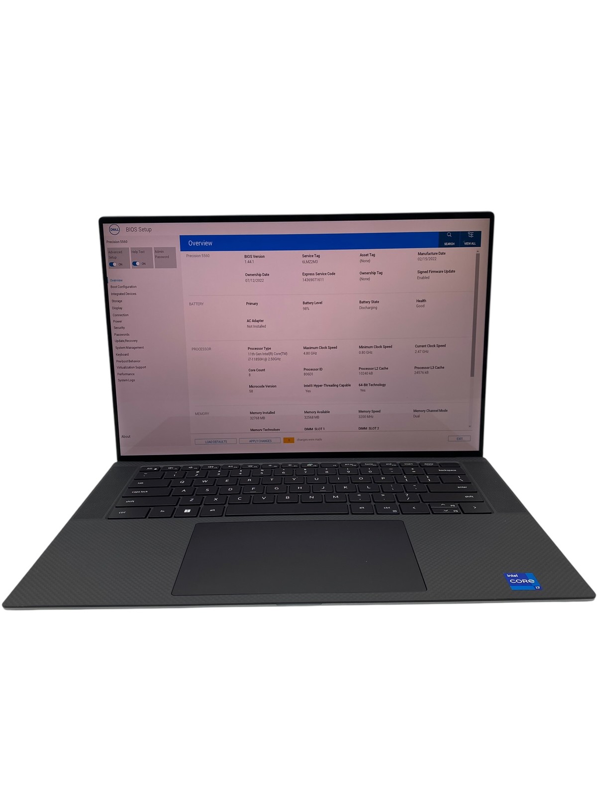 DELL PRECISION 5560 15.6″ i7 2.50GHz 32GB RAM 256GB SSD – Grade D