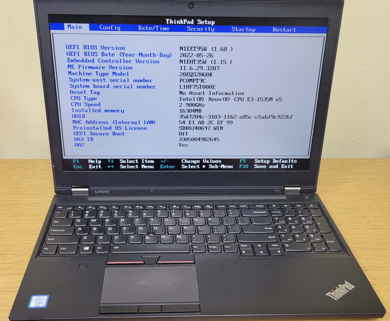 Lenovo ThinkPad P50 Xeon E3-1535 2.90GHz 16GB 256GB NVMe Win10 Pro M2000M