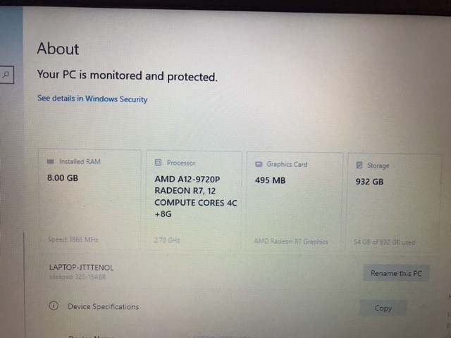 LENOVO IDEAPAD 80XS AMD A12-9720P Radeon R7 2.70GHz 8GB RAM 932GB HDD