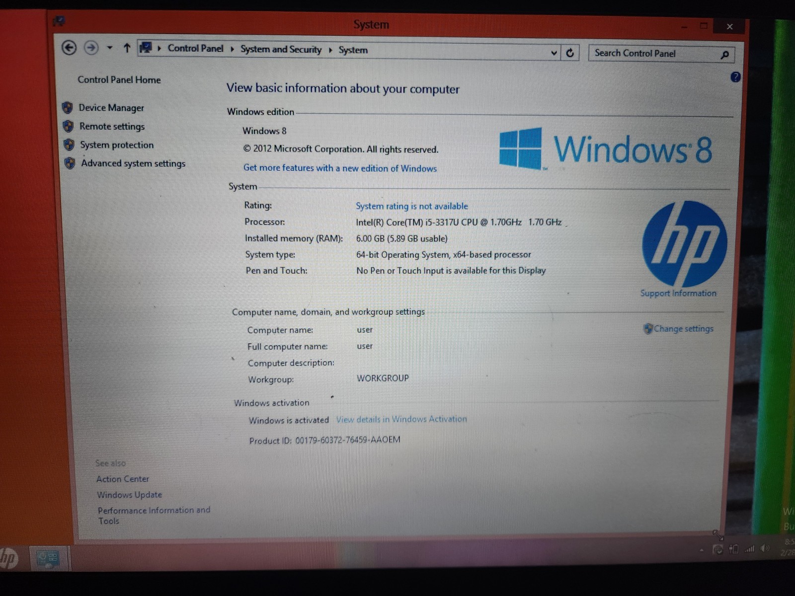 hp pavilion sleekbook 15-b023cl Intel i5-3317u@1.70ghz 6gb Ram Win8 READ
