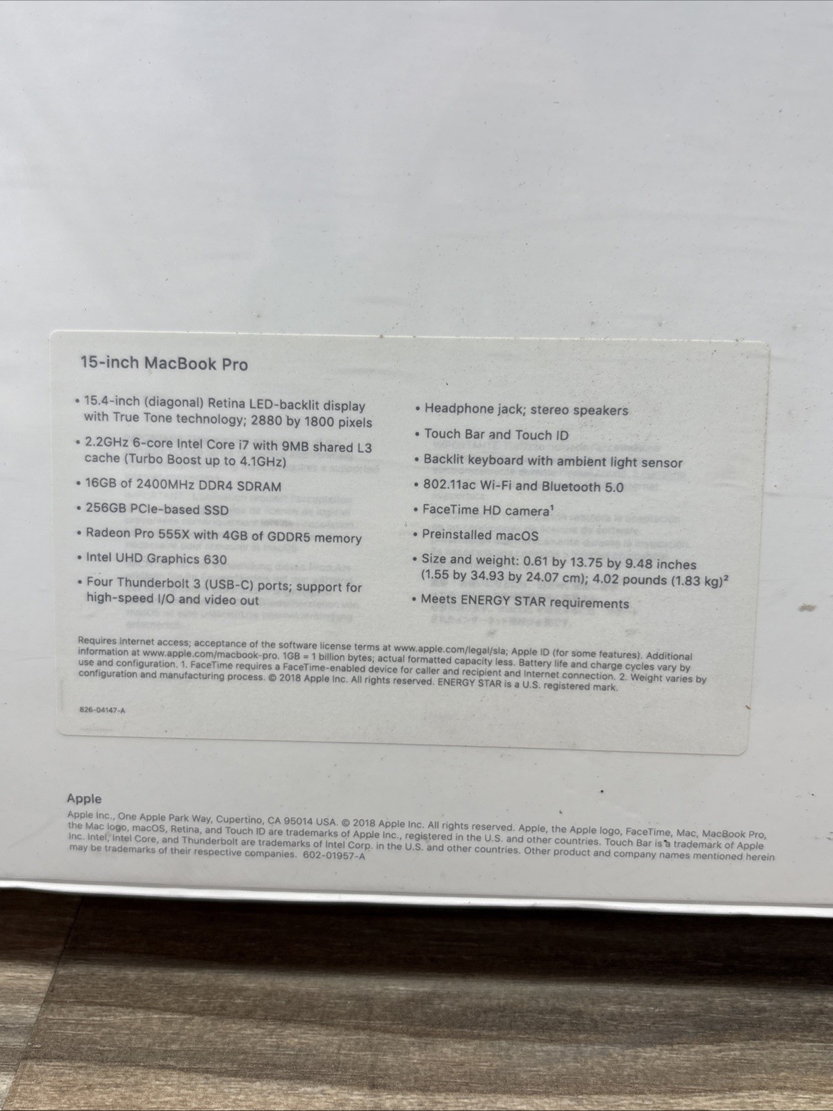 Brand New Sealed Apple MacBook Pro 15” A1990 i7 2.2GHz 16GB 256GB MR932LL/A