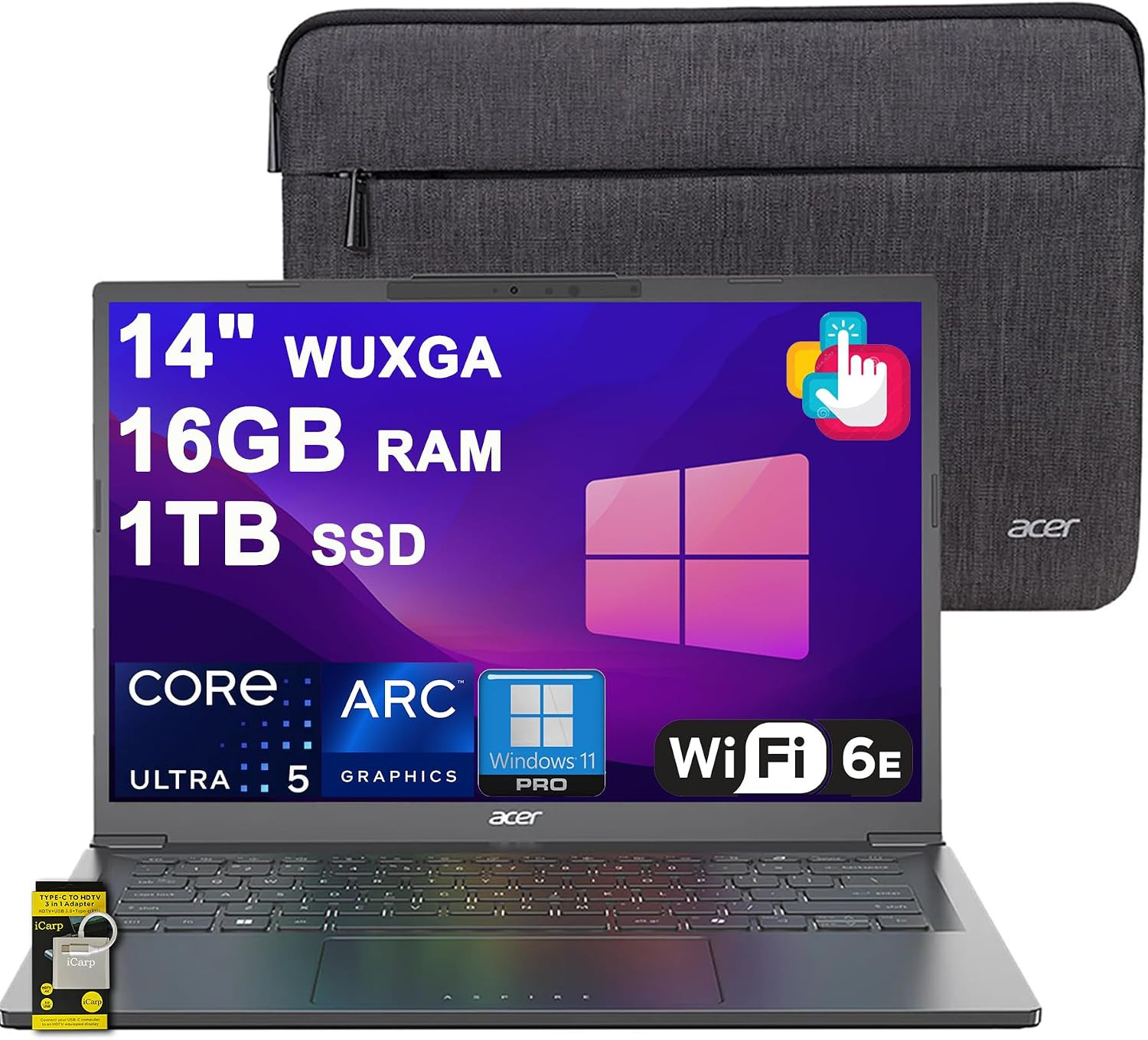 Acer Aspire 14 AI Portable Laptop 14″ WUXGA Matte Touch Intel 8-Core Ultra 5 226