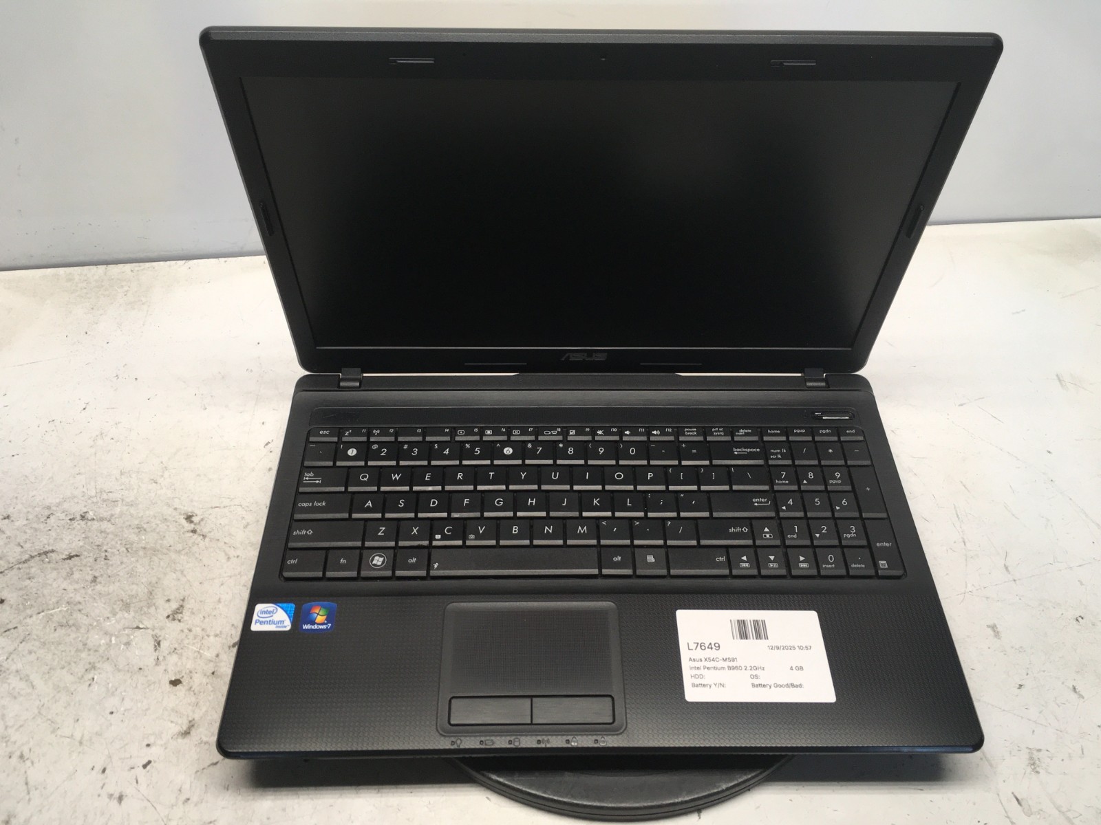 Asus X54C-MS91 Intel Pentium B960 2.2GHz 4 GB NO HDD