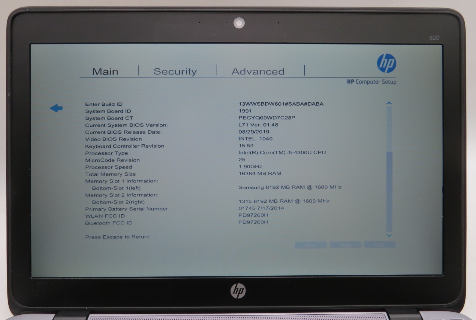 HP EliteBook 820 G1 _ i5-4300U @1.9 _ 16GB RAM _ No SSD / OS
