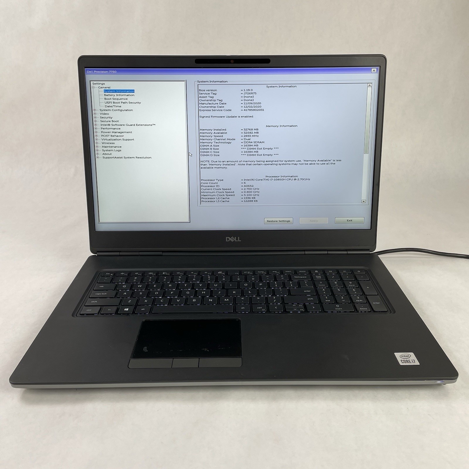 Dell Precision 7750 17.3″ i7-10850H 2.70 GHz 32 GB RAM RTX3000 No SSD No OS READ