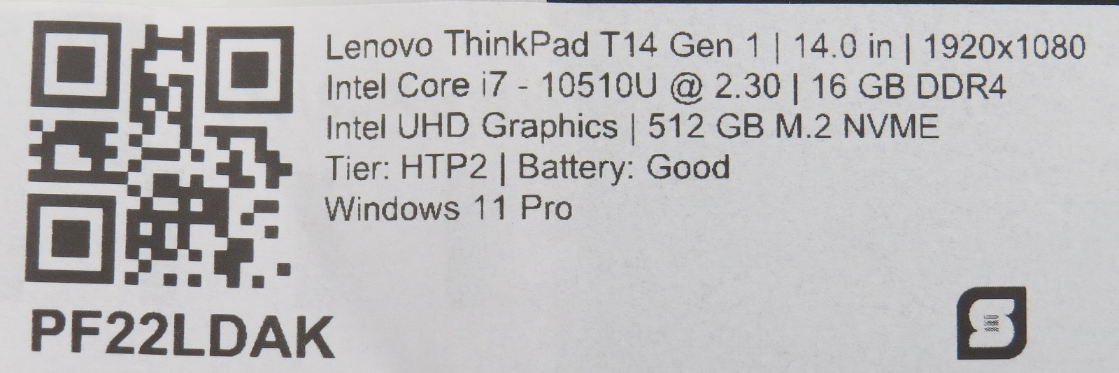 Lenovo ThinkPad T14 G1 i7-10510U 16GB DDR4 512GB m2 14″ Touch Win11 Pro