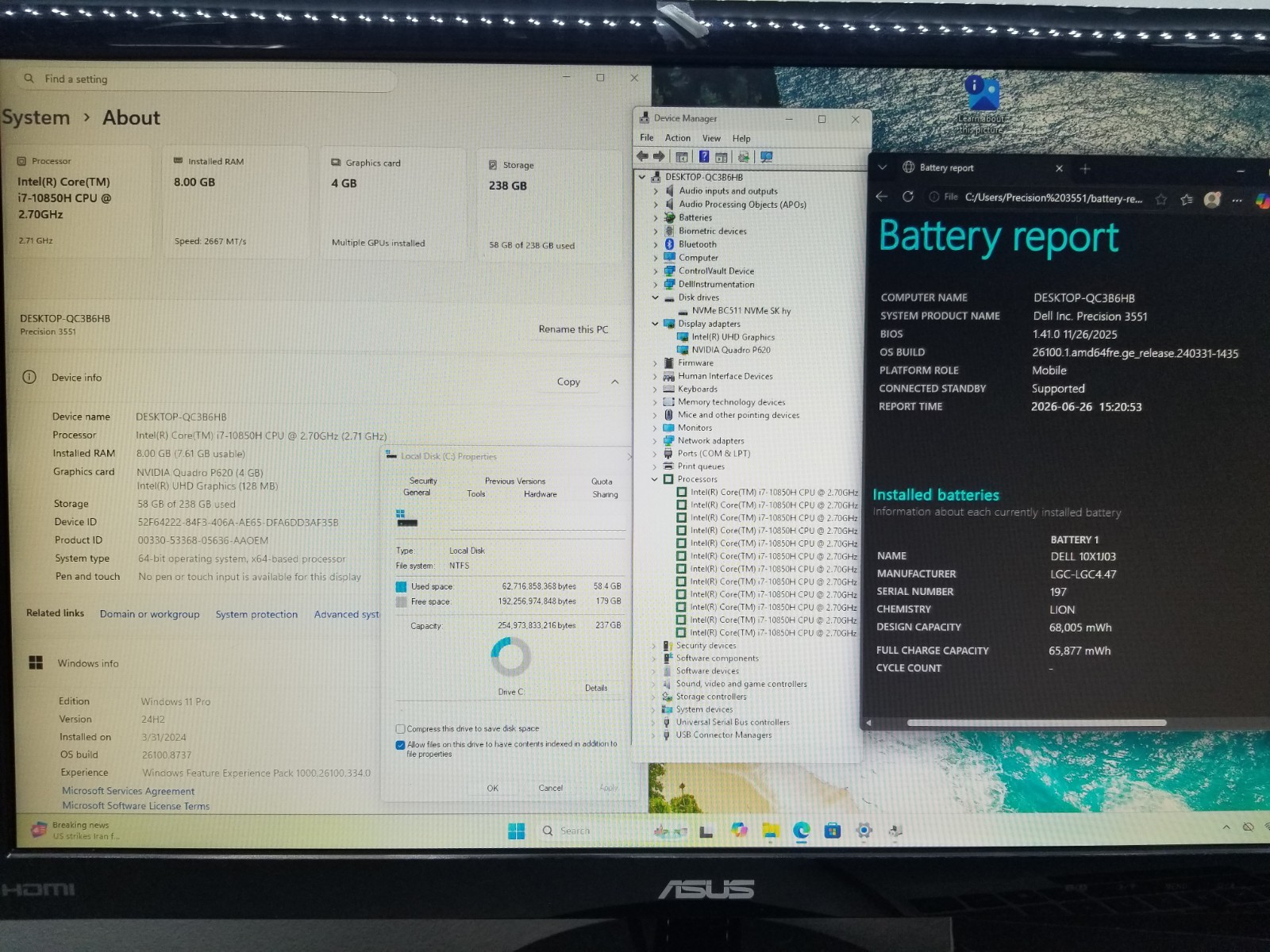 AS-IS Dell Precision 3551 15.6″ i7-10850H 2.7GHz 8GB RAM 256GB NVMe Win11P READ