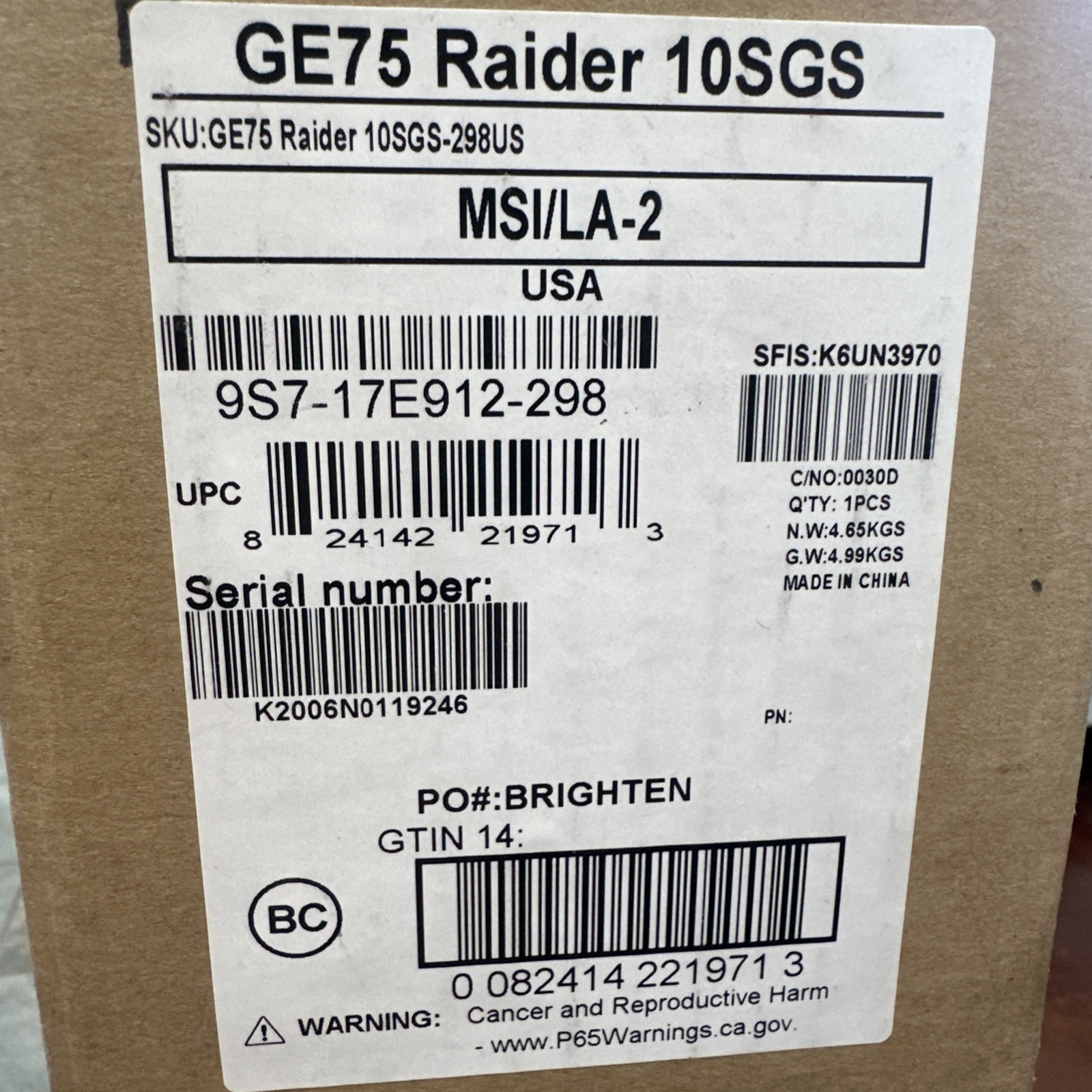 MSI GE75 Raider 10SGS