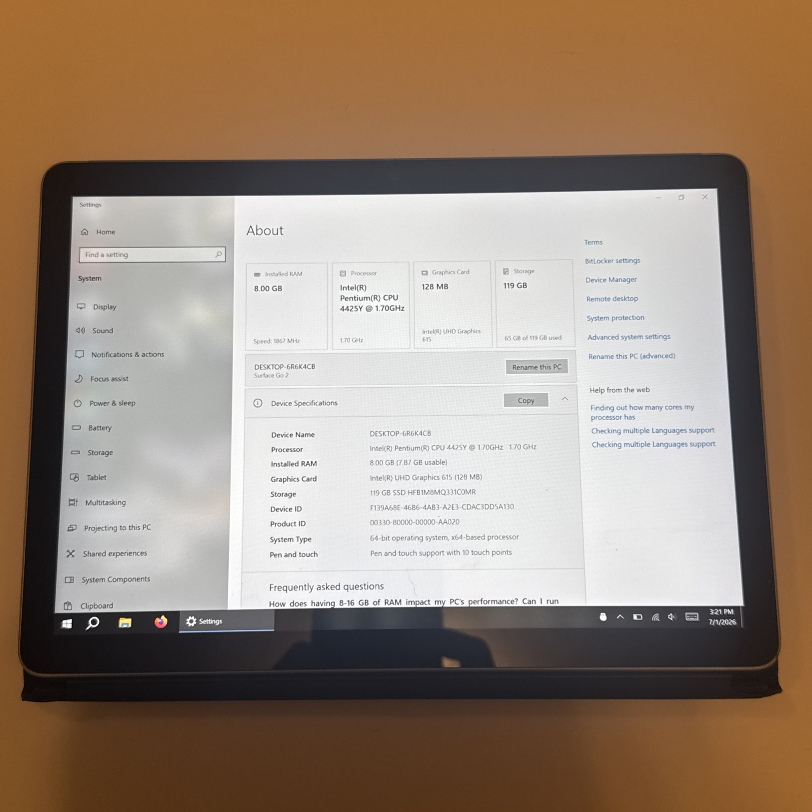 Microsoft Surface Go 2, 1926, 10.5″, 8GB RAM, 128GB SSD