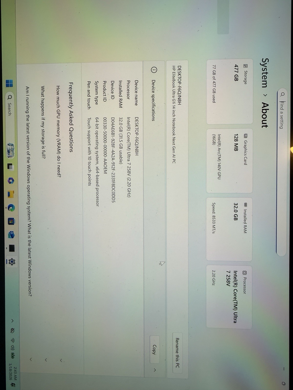 HP EliteBook Ultra G1i 14″ NB Intel Ultra 7 258V 32GB 512GB SSD W11P-B5PW1UT#ABA