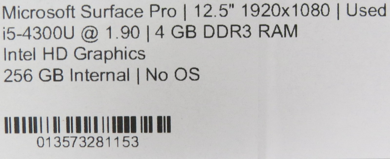 Microsoft Surface Pro 1796 | i5-4300U | 4GB RAM | 256GB SSD | No OS
