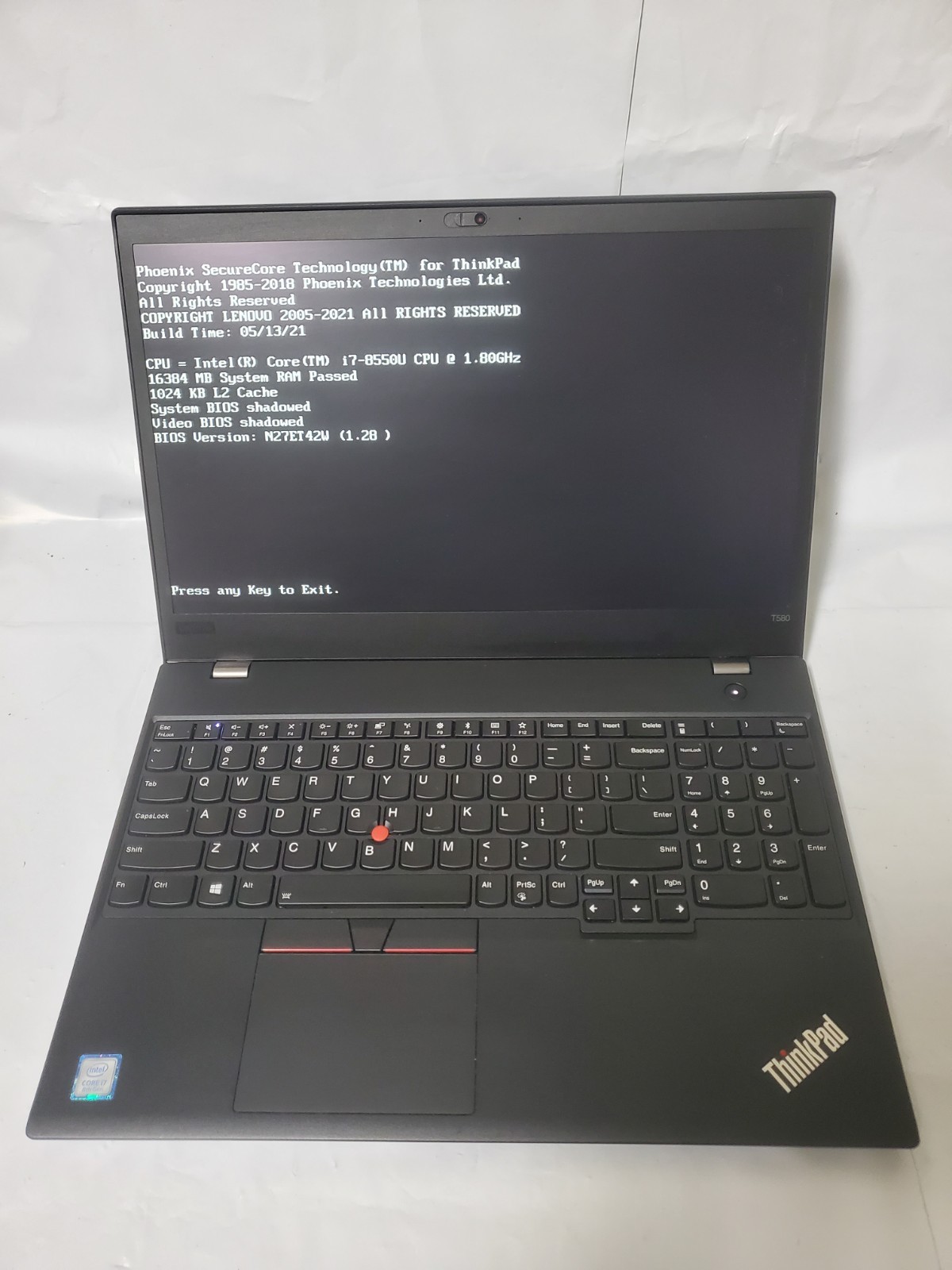 Lenovo ThinkPad T580 14″ FHD i7-8550U 1.90GHz 16GB RAM/No SSD/Test