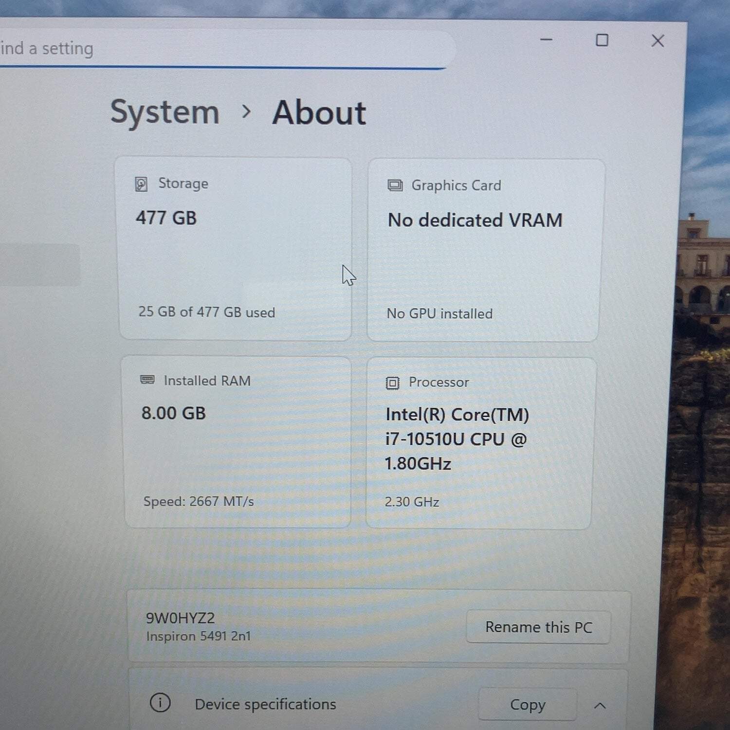Dell Inspiron 5491 14″ i7-10510U 2.3GHz 8GB RAM 256GB SSD WIN 11