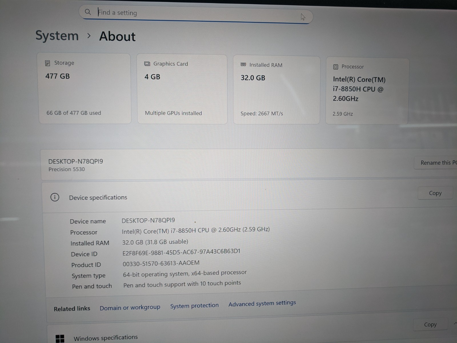 Dell Precision 5530 Laptop – i7-8850H | 32GB RAM | 512GB NVMe | 4K UHD Touch