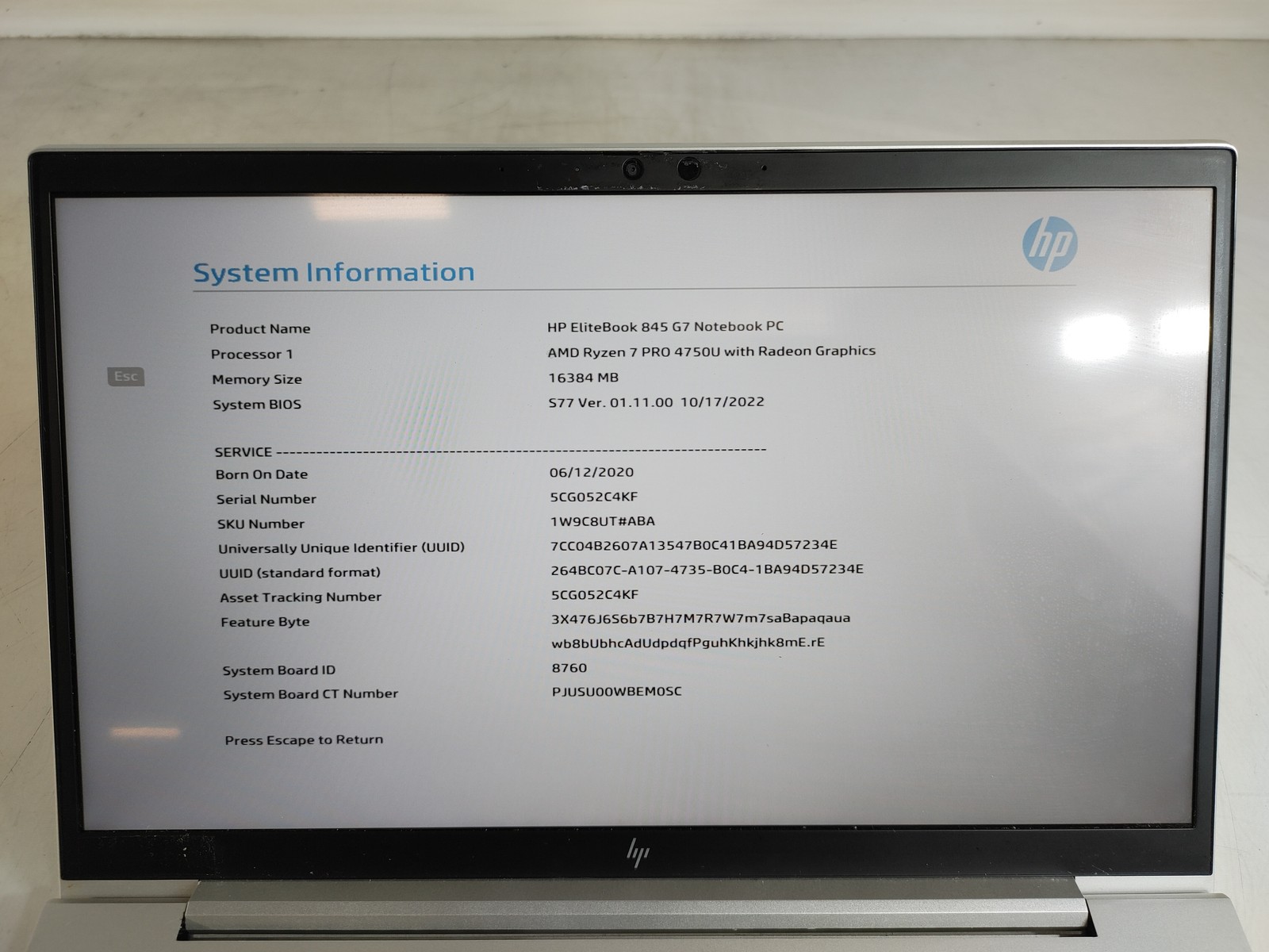 HP EliteBook 845 G7 Ryzen 7 Pro 4750U 1.70 GHz 16 GB DDR4 No HDD