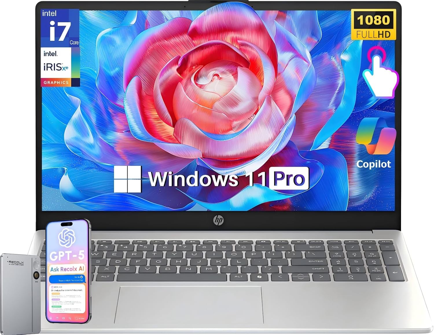 HP 15.6″ FHD Touchscreen i7 Laptop, Intel 10-Core i7-1355U 16GB 1TSSD Win 11 Pro