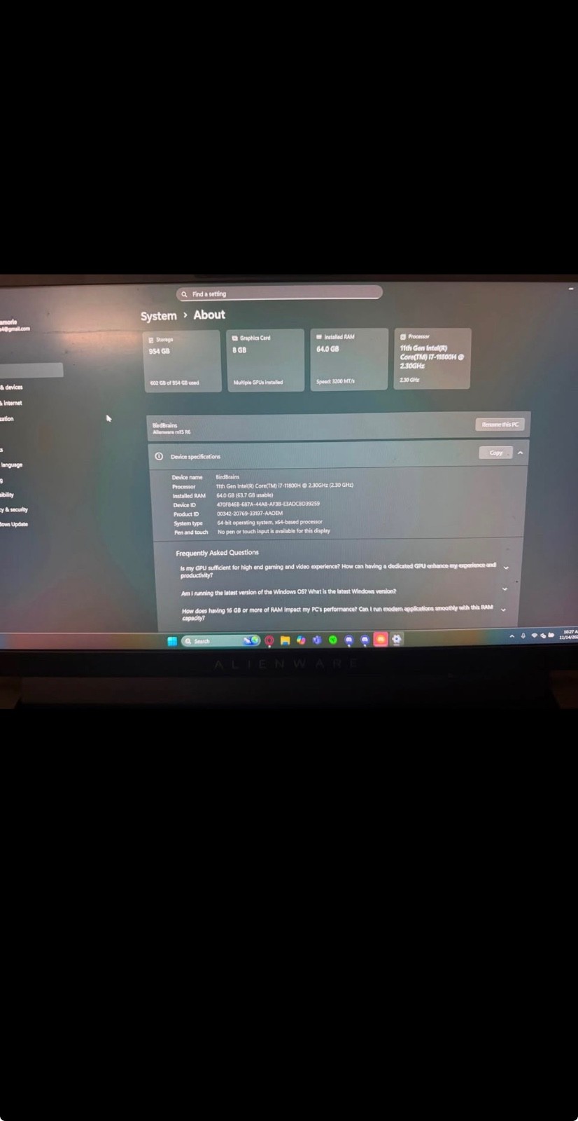 alienware laptop m15 R6, Dark Side of the Moon, upgraded ram