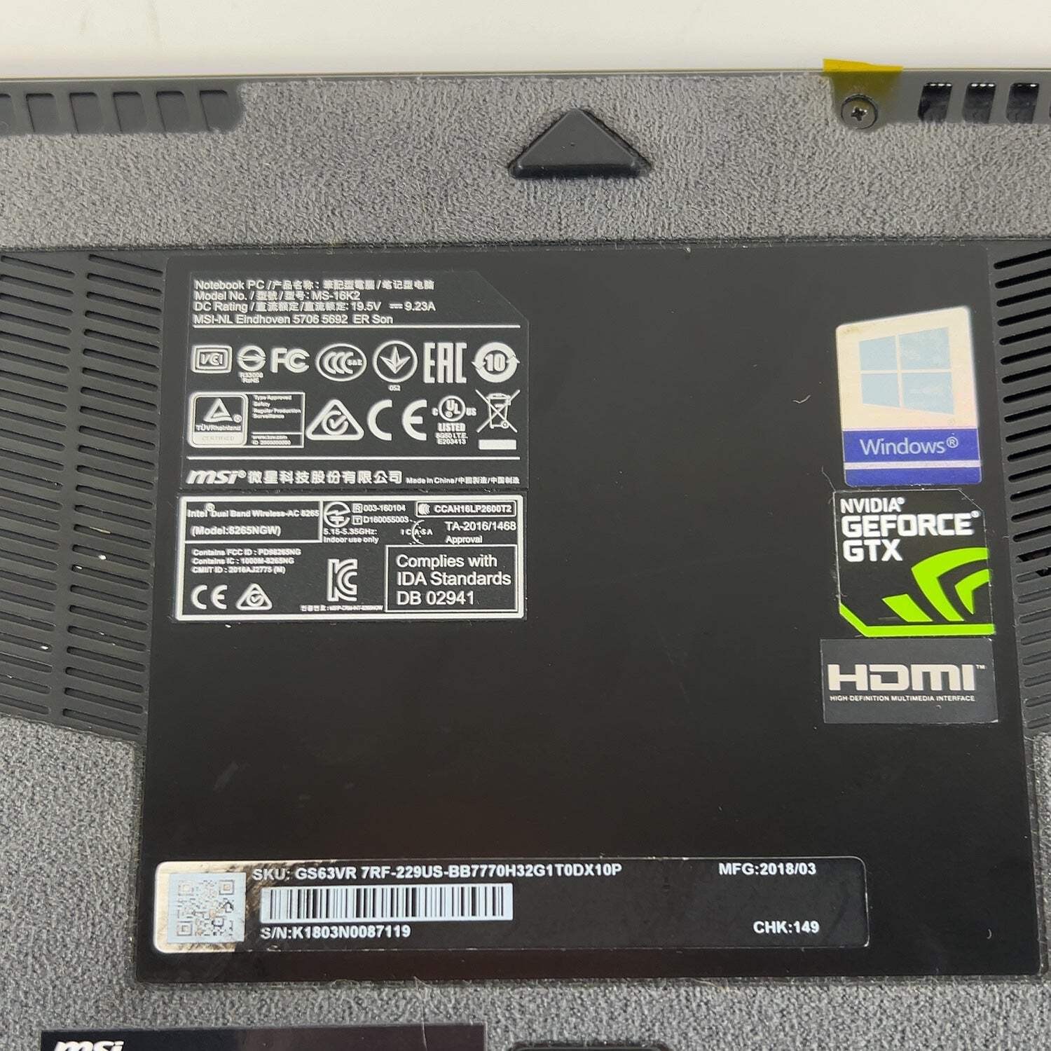 MSI Stealth GS63VR Pro MS-16K2 i7-7700HQ 32GB RAM 256GB SSD 480GB SSD GTX 1060