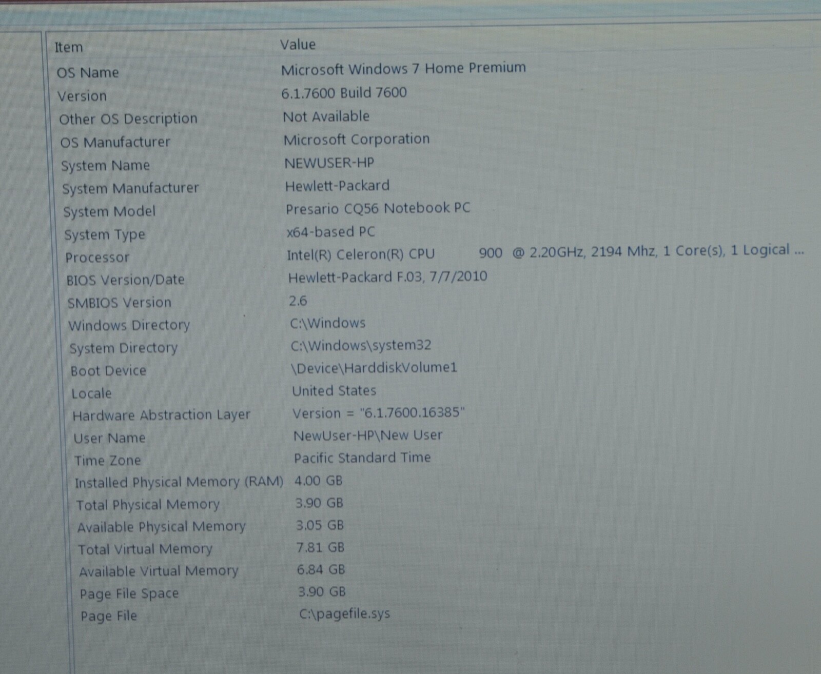 Compaq Presario CQ56 Laptop_Intel Celeron 900 CPU @ 2.20 GHz_4GB RAM_200GB HDD