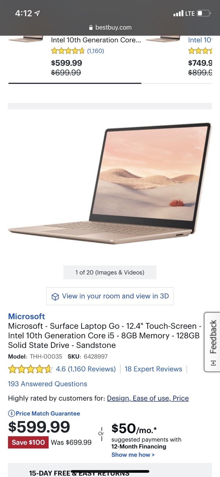 Microsoft 12.4 inch (128GB, Intel Core i5 10th Gen., 1GHz, 8GB) Notebook/Laptop