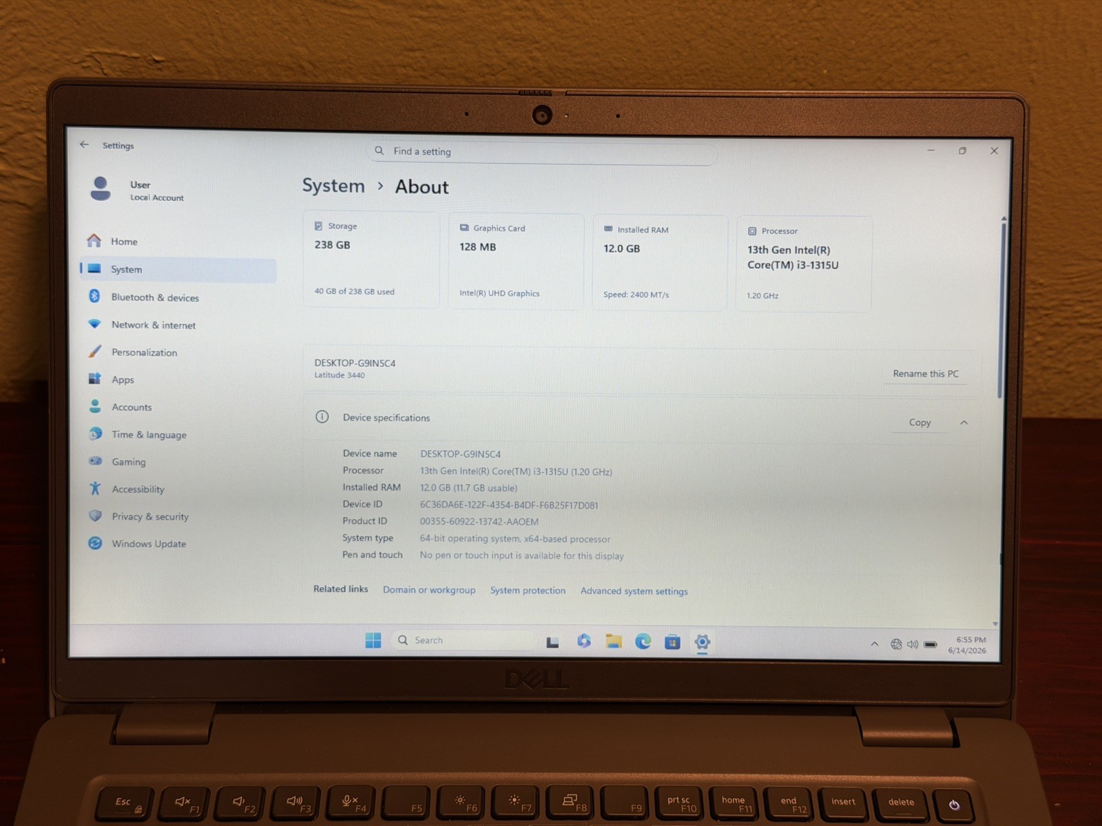 Dell LATITUDE 3440 Laptop W/ i3-1315U, 12 GB RAM, 256GB M.2 SSD