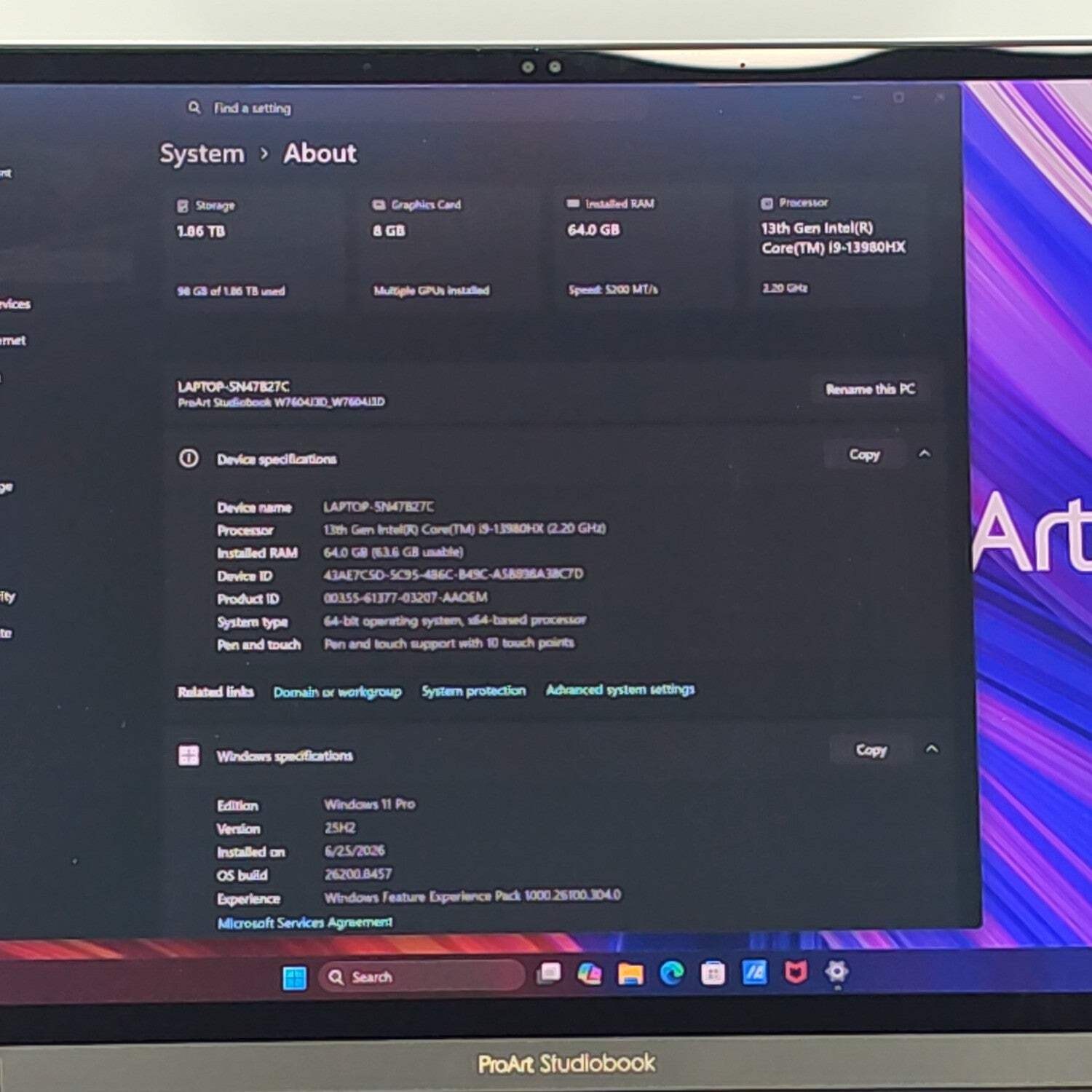 Asus ProArt Studiobook 16 i9-13980HX 2.2GHz 64GB RAM 2TB SSD RTX 3000 Ada