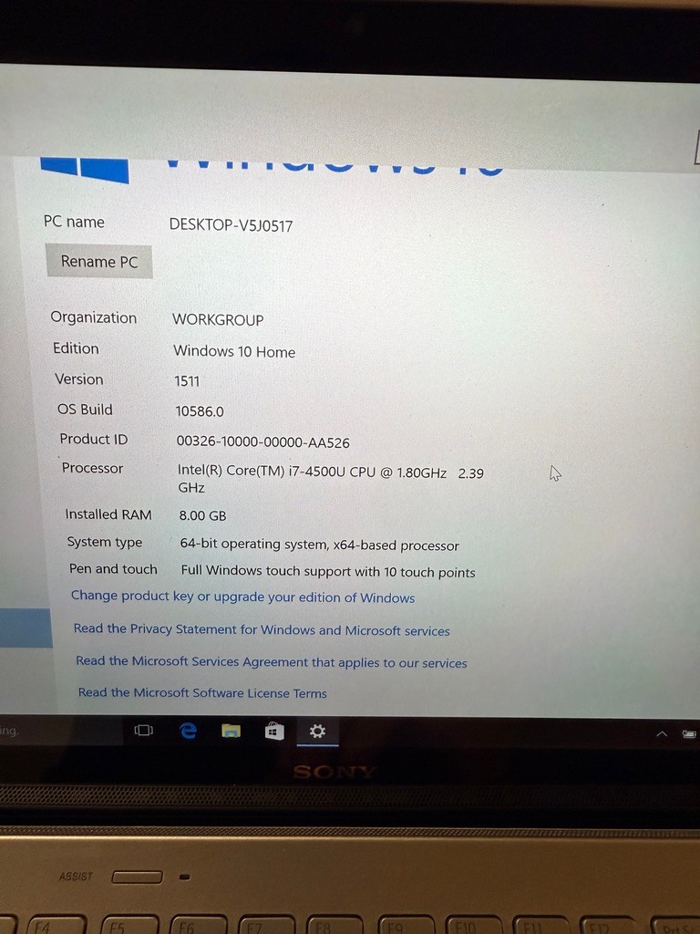 Sony VAIO Pro 13 Ultrabook SVP132A1CL i7 4500U 8GB Ram 128GB SSD, WINDOWS 10 HOM
