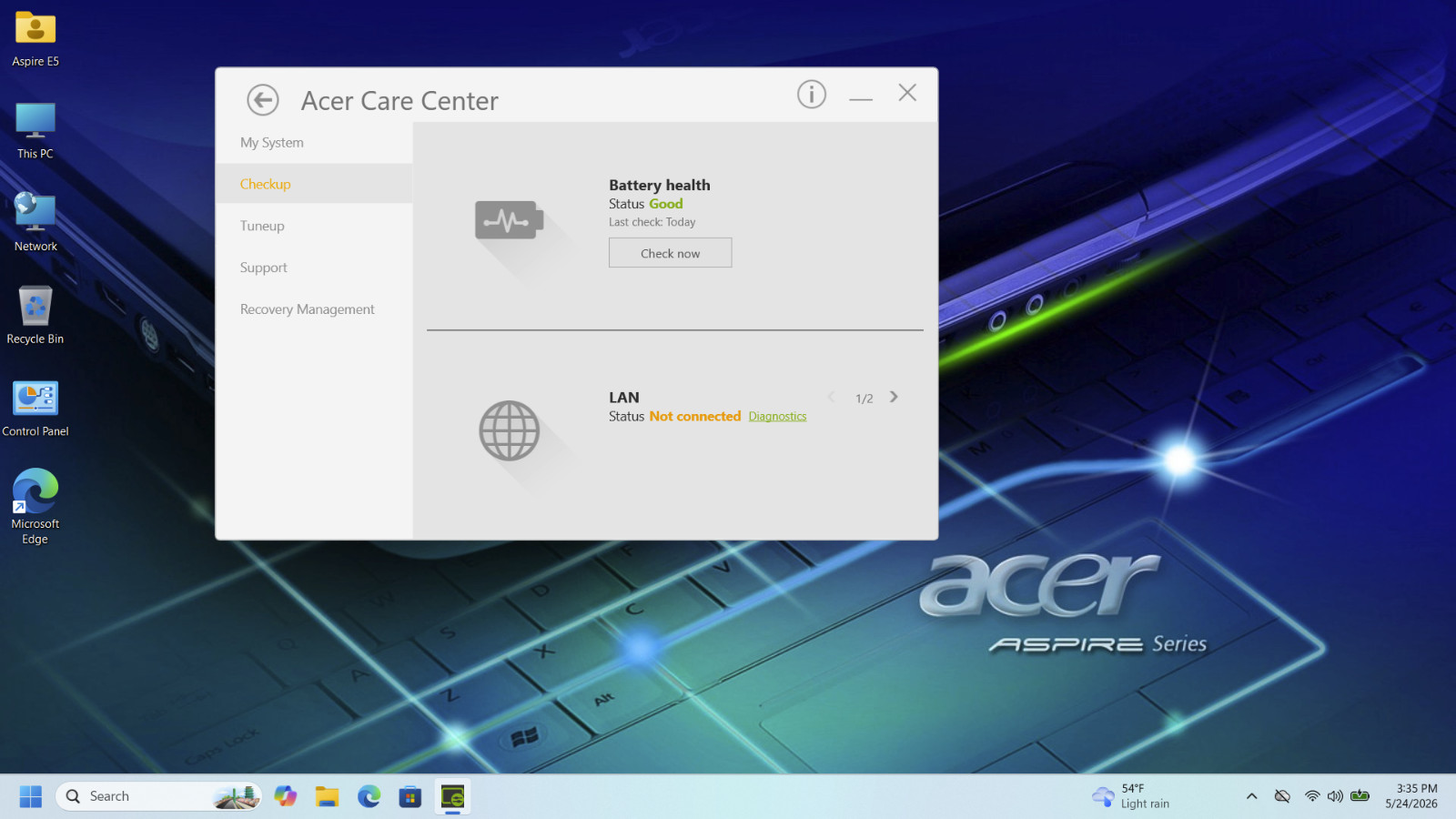 Acer Aspire E5-575; Intel Core i3-7100 @2.40GHz 15.6″ 1TB SSD 16GB RAM Laptop