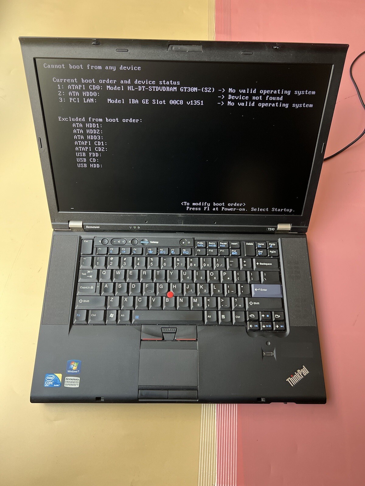 Lenovo ThinkPad T510 vPro Intel Core i5 M520 4GB RAM 0GB HDD PARTS OR REPAIR