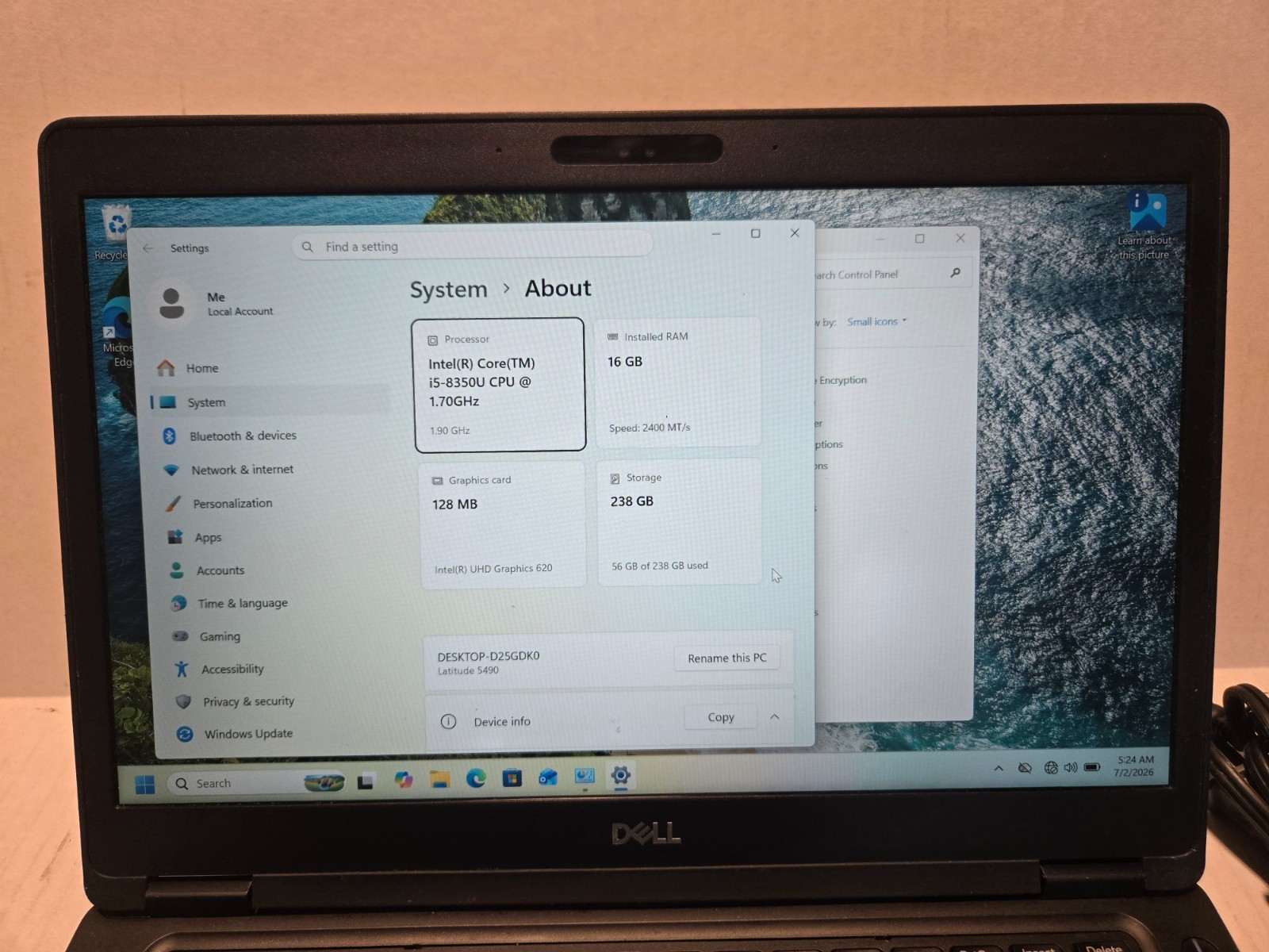 Dell Latitude 5490 14″ FHD Laptop Core i5-8350U 16GB 256GB SSD Win-11 WebCam BT