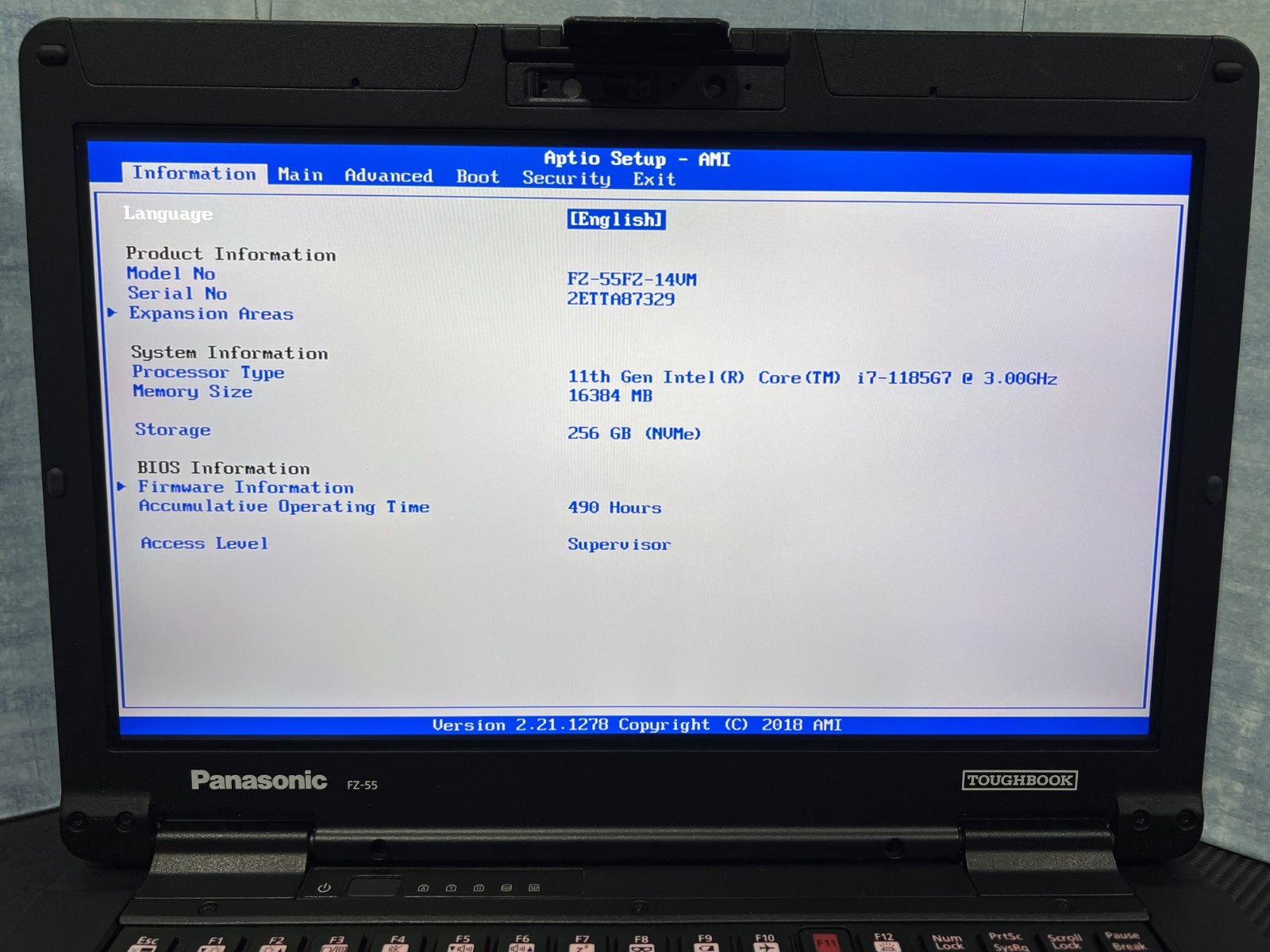 Panasonic Toughbook FZ-55FZ-14VM i7-1185G7,16GB,256GB(NVMe),Iris Xe video,490Hrs