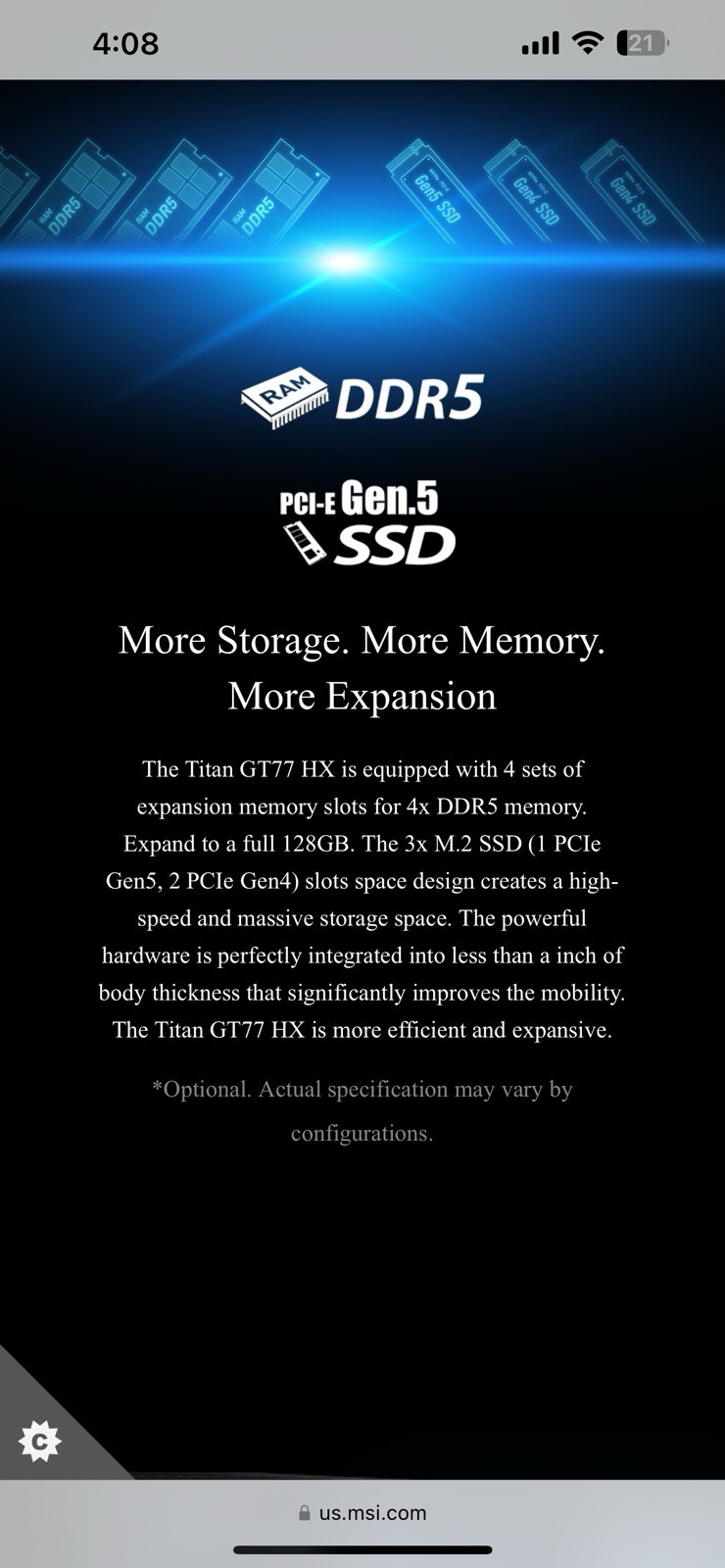 MSI Titan GT77 HX 13VH 17.3″ (2TB SSD, I9-13980HX, 4080, 64gb DDR5)