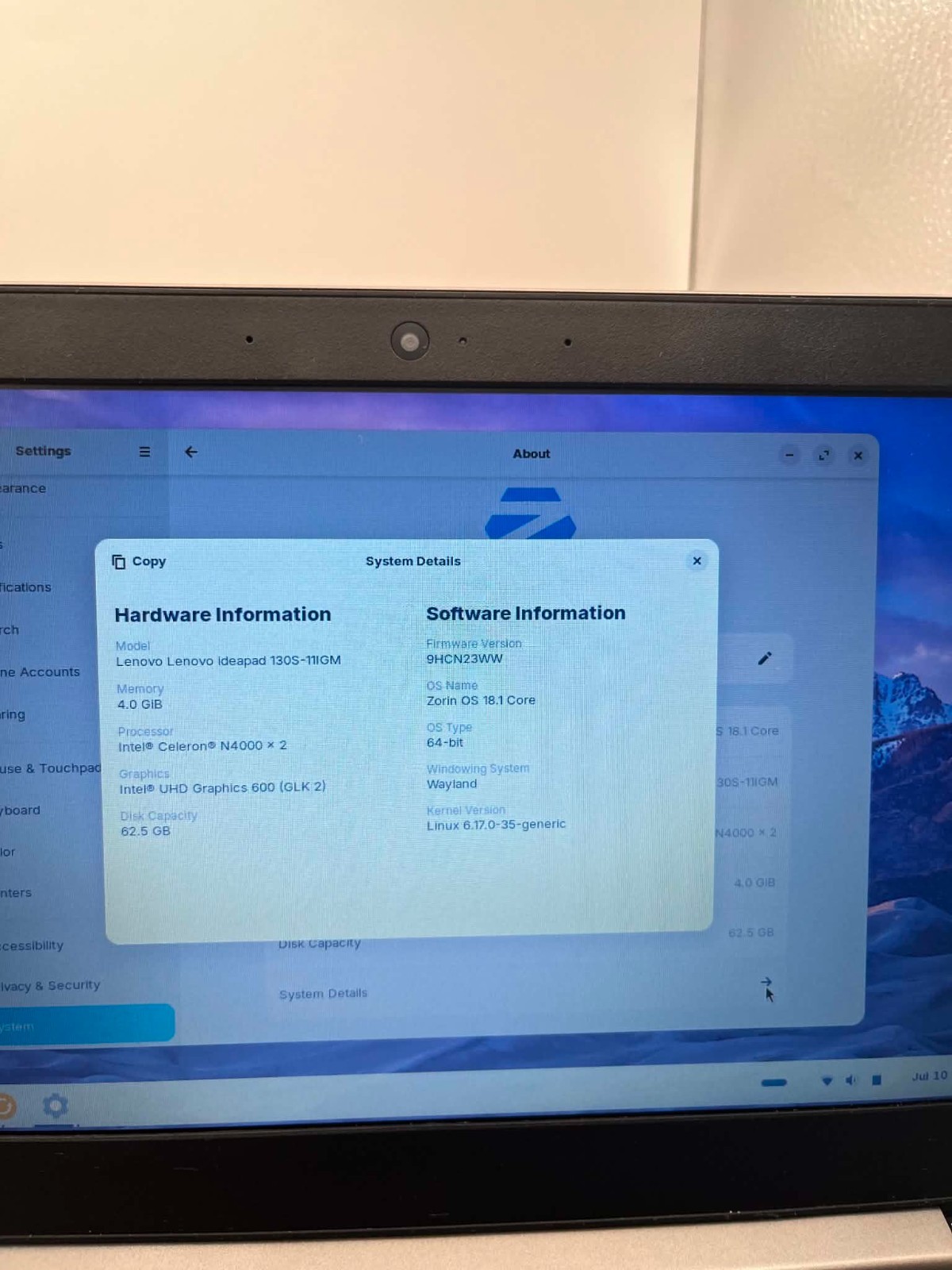 Lenovo IdeaPad 130S Zorin Linux, 11″ LCD, 64GB EMMC,4GB, Good battery, Warranty