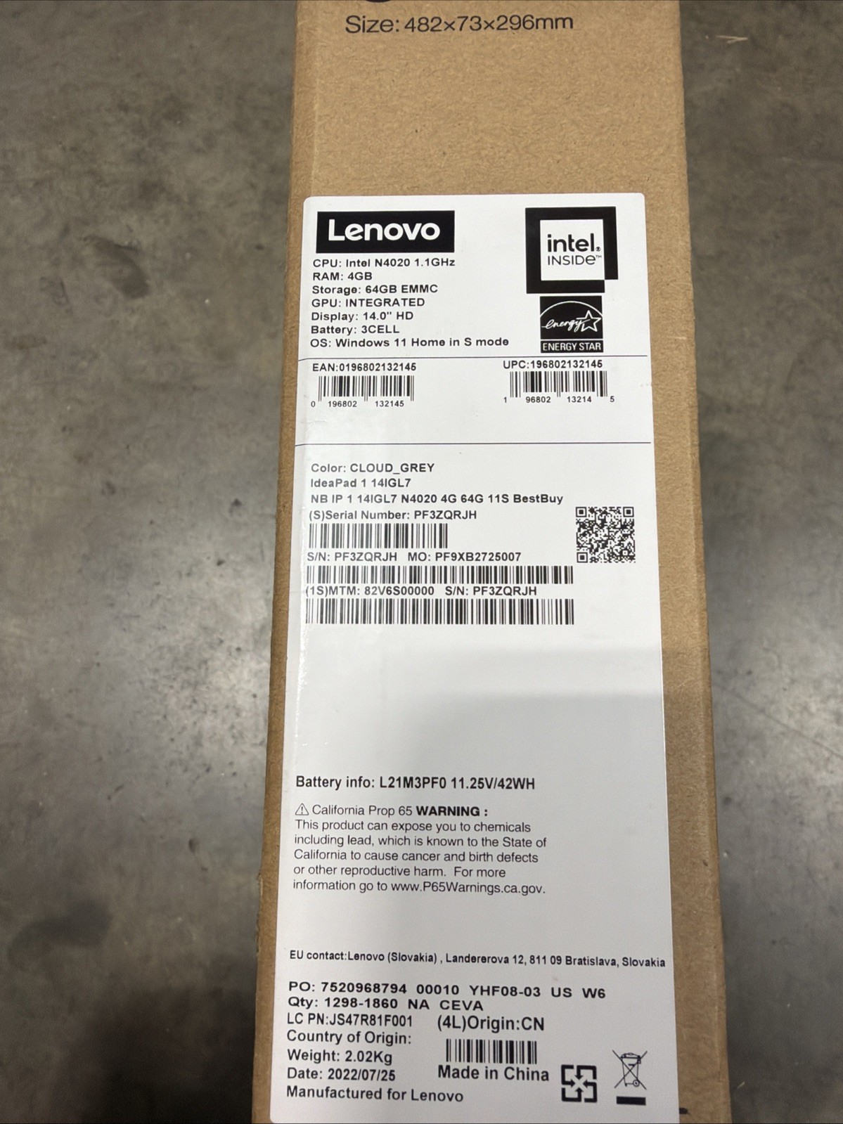Lenovo – Ideapad 1i 14.0″ HD Laptop – Celeron N4020 – 4GB Memory – 64GB eMMC …