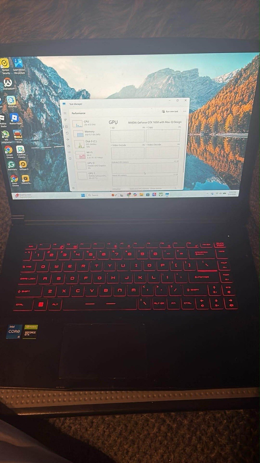 MSI 15.6in Gaming Laptop i5-11400H 16GB GTX 1650 Max-Q Windows Black
