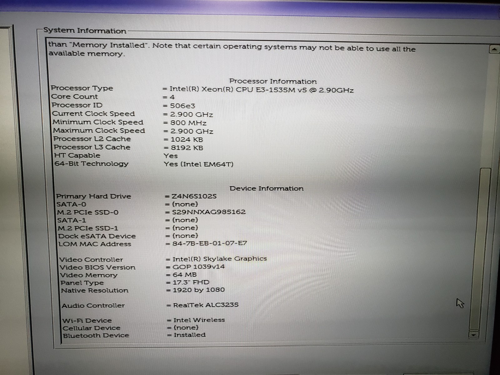 Dell Precision 7710 Laptop 17.3″ FHD Intel Xeon 32GB RAM 256GB SSD 1TB Win11P.
