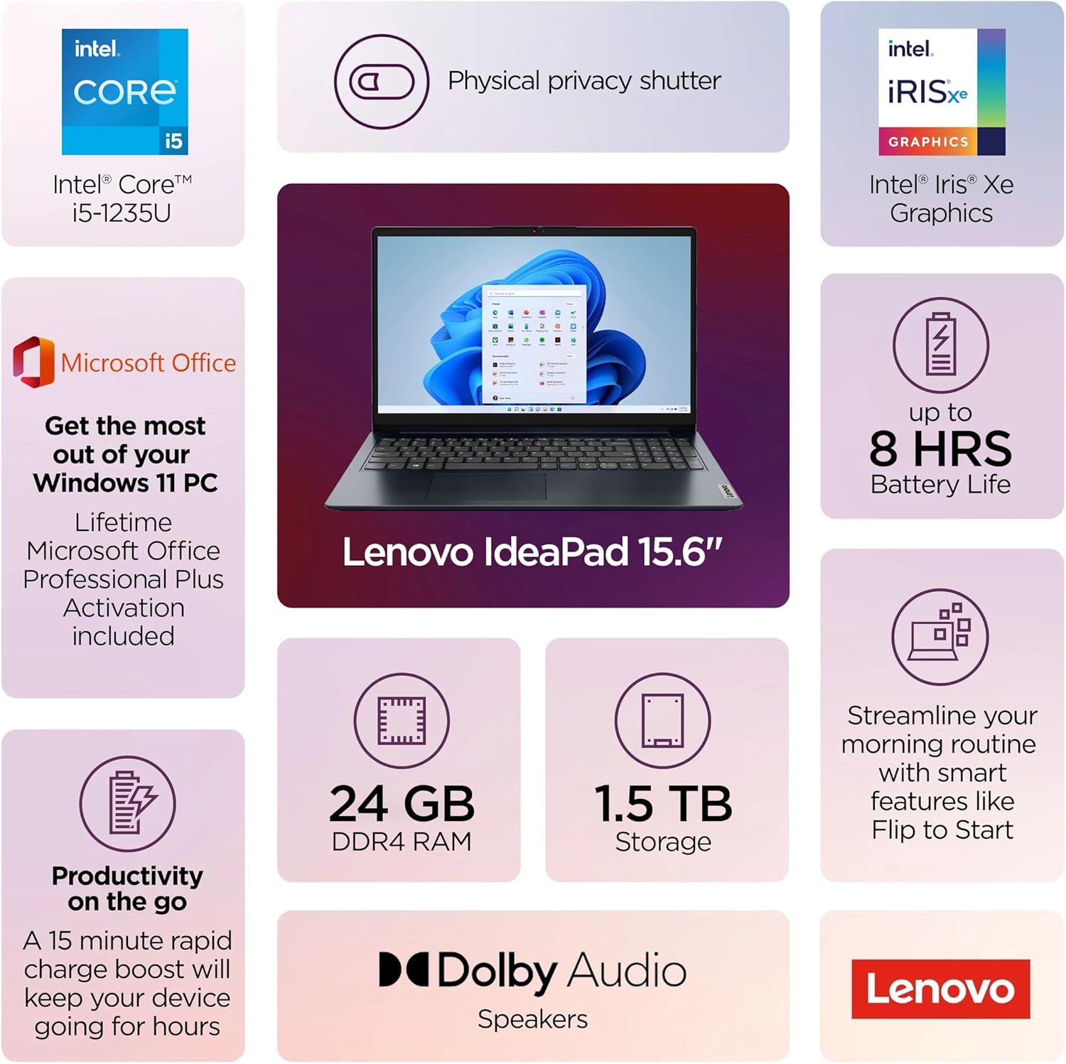 Ideapad 15.6” Flagship Touchscreen Laptop 2025, 10-Core Intel I5, Lifetime Offic