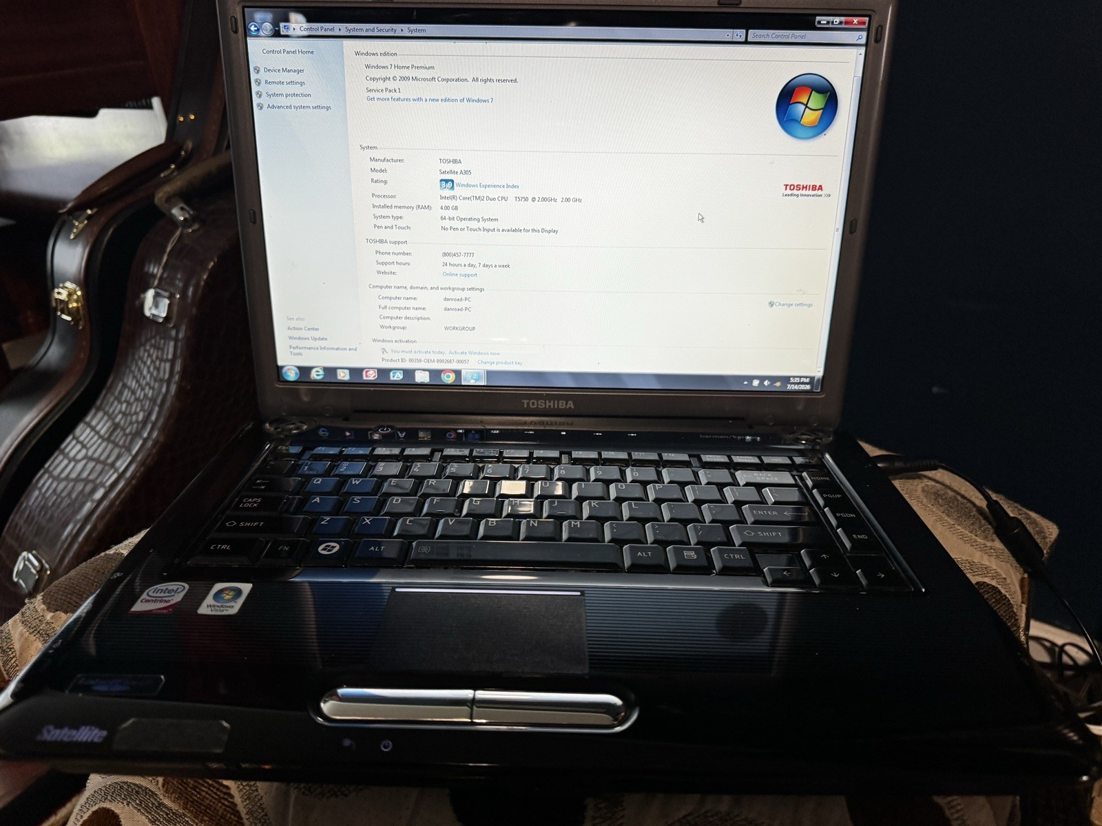 Toshiba Satellite A305-S6861 PSA-G4U-03M00P Core 2 Duo 4GB 300GB Win 7 PREM Copy