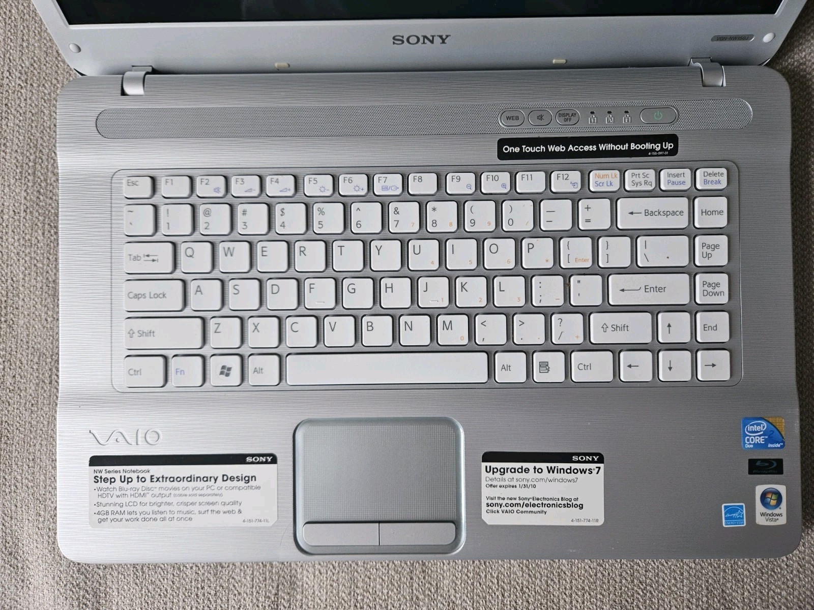 Sony PCG-7173L VGN-NW150J 15.6″ Intel Core2 Duo T6500 2.10GHz 4GB Ram 250GB HDD