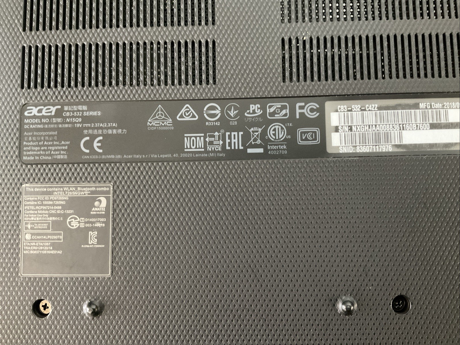 Acer Chromebook 15 CB3-532 Laptop
