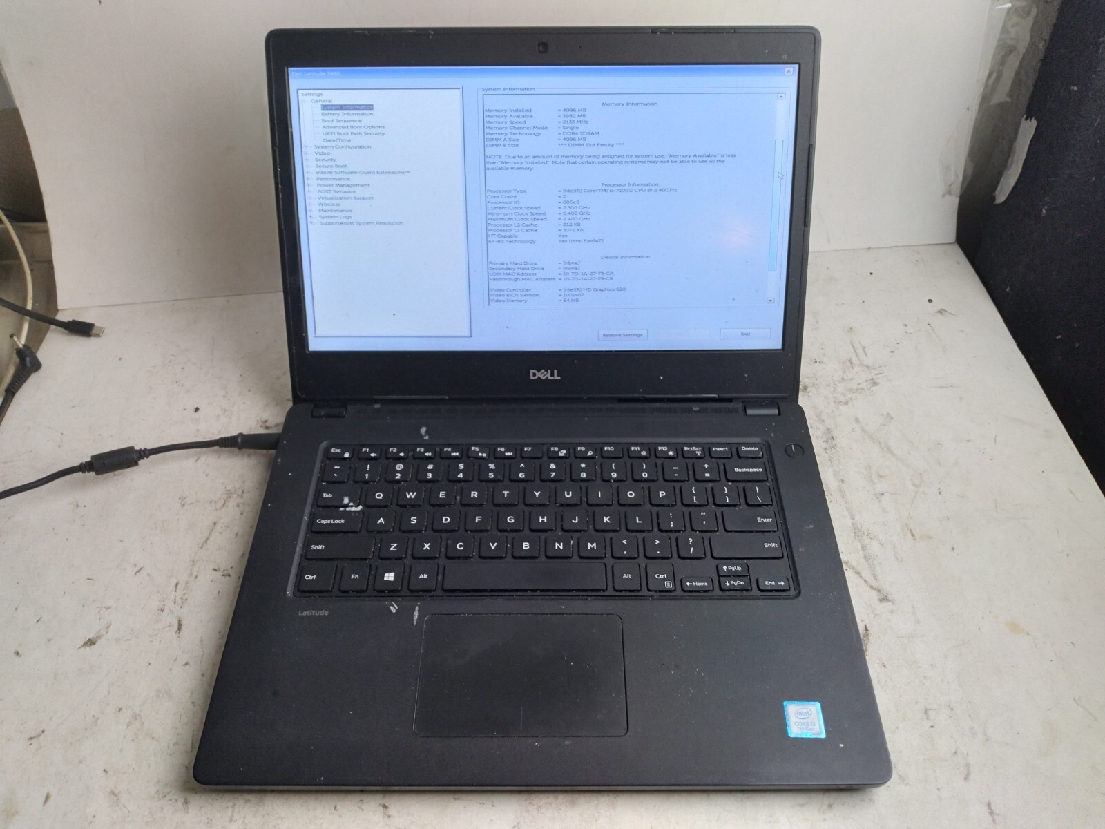 Dell Latitude 3480 w/i3-7100U, 4GB RAM, 14″ Laptop for Parts/Repair