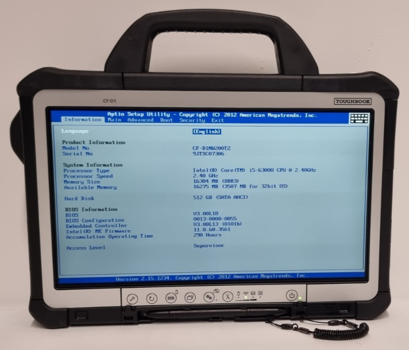 PANASONIC TOUGHBOOK CF-D1 MK3 i5-6300U 2.40GHZ 16GB 1TB SSD XENTRY TABLET 290HRS
