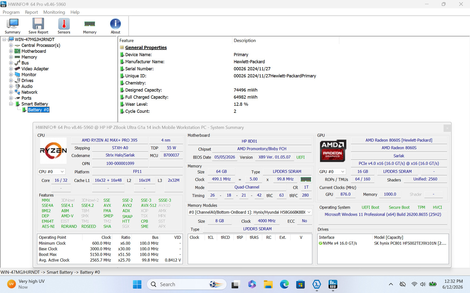 HP ZBook Ultra G1a 14 Ryzen AI MAX+ PRO 395 64GB 2TB Workstation Grade D