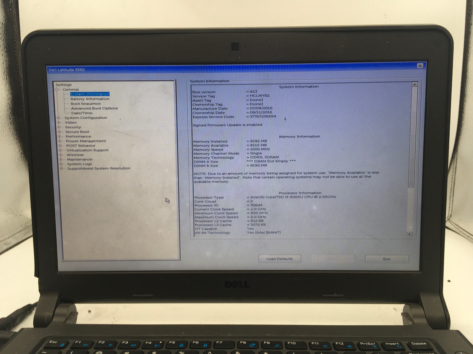DELL LATITUDE 3350 – BOOTS TO BIOS – INTEL I3 5005U – 8GB RAM – READ DESC – BB