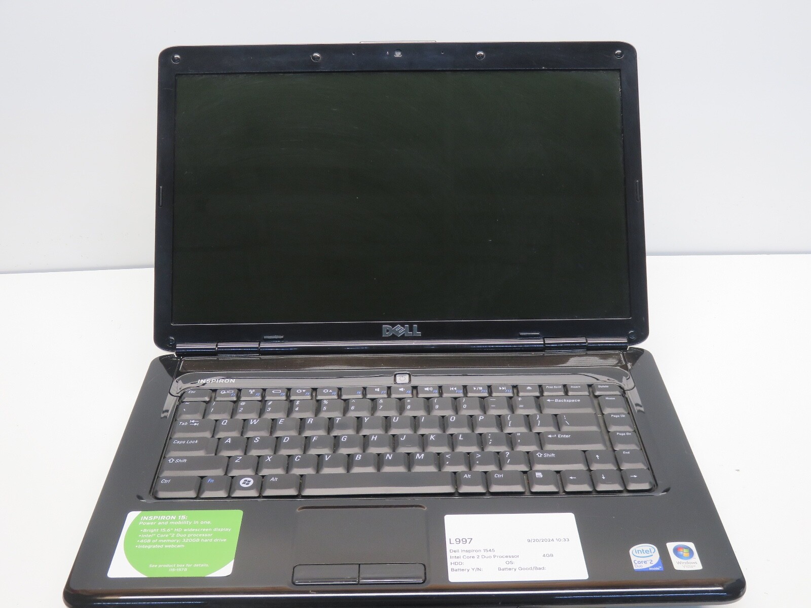 Dell Inspiron 1545 Intel Core 2 Duo T6400 2.00GHz 4GB 500 GB WIN XP No BAT